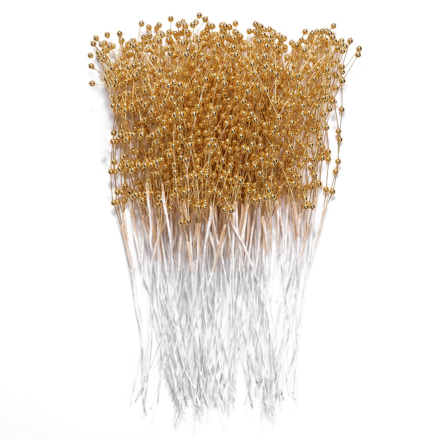 60 Pieces Pearl Stick Stems Bouquets, 4mm Bead String Garland Beaded Spray Filler Floral Arrangements Tree Picks Wedding Party Decoration (Gold)