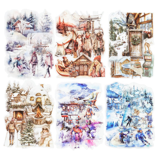 AuriicLeaf Snow Scene PET Stickers Set, 150PCS Winter Stickers for Scrapbooking, Journaling, DIY Crafts, and Art Supplies