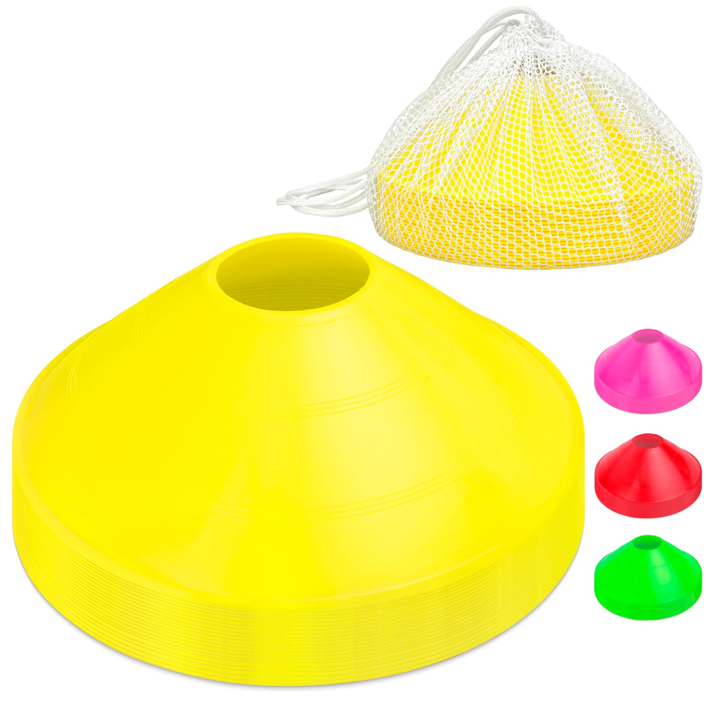GoSports Premium Sports Cones for Agility Training and Drills - 20 Pack with Tote - Yellow