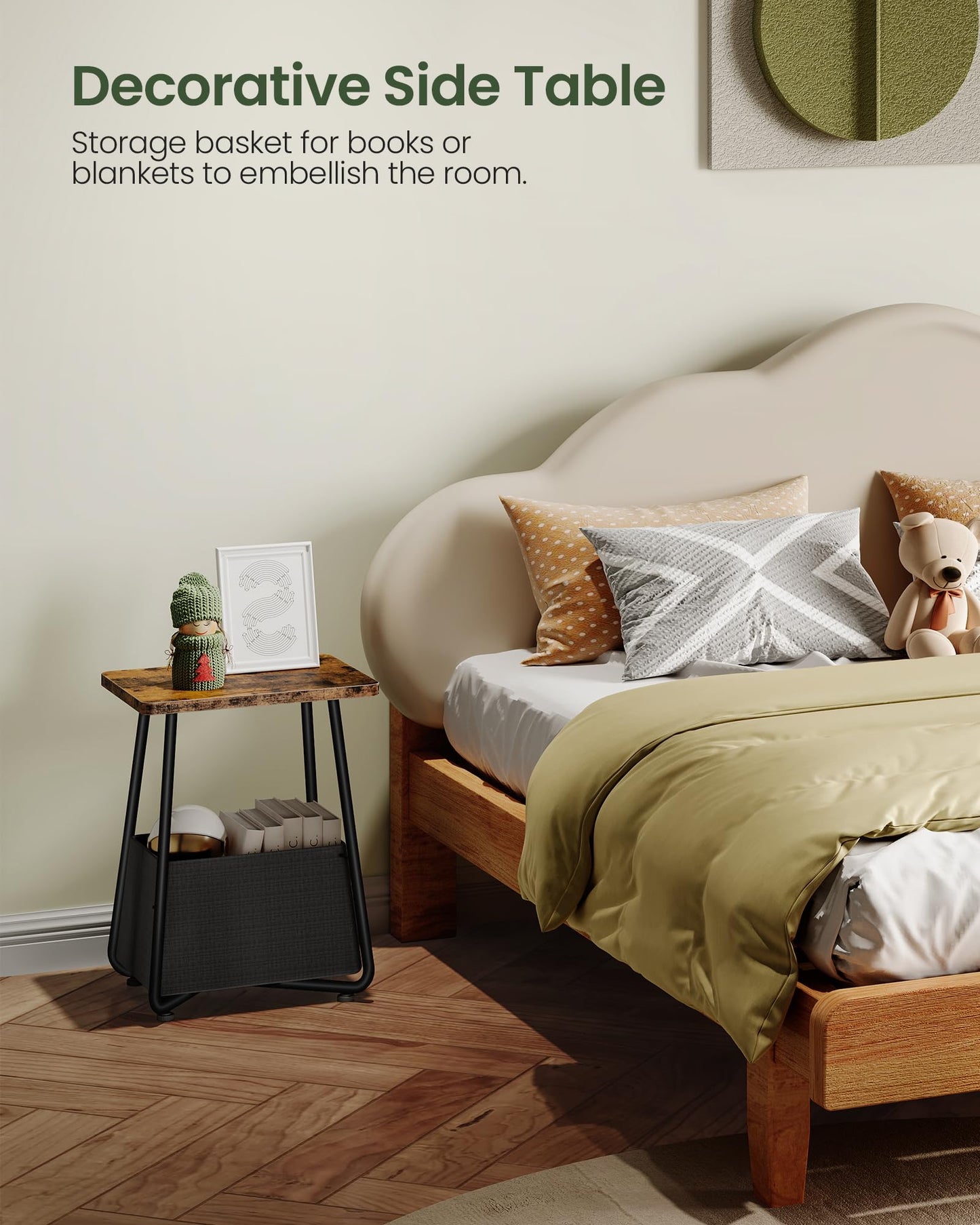 CHOEZON Small Side Table, Nightstand with Detachable Oxford Fabric Basket, Bedside Table, for Small Spaces, End Table, for Nursery, Living Room, Bedroom, Rustic Brown TBZ13BF