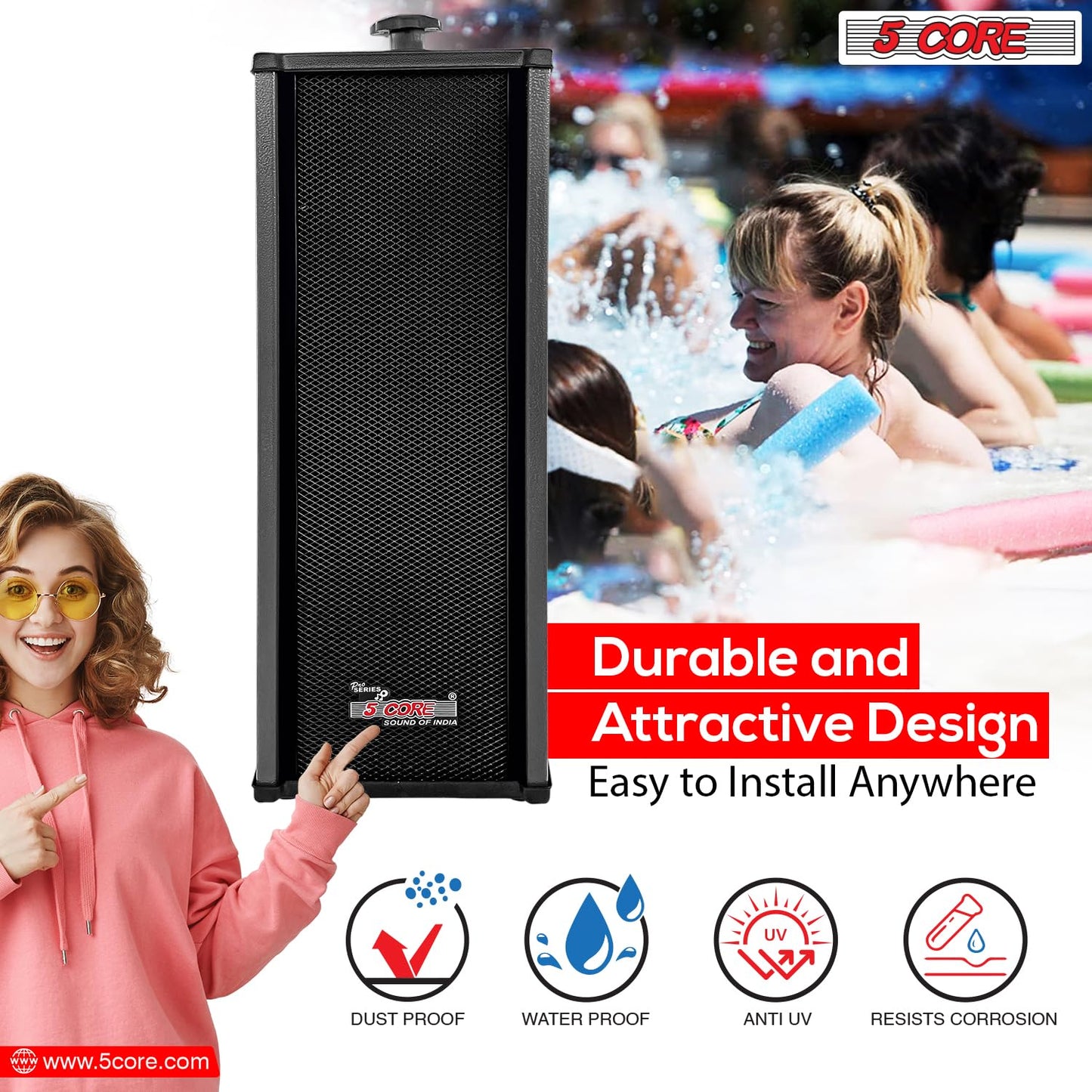 5 CORE Outdoor Speakers Pair Stereo in Wall Speaker 100W Peak Passive Mount Wired Waterproof Patio House Garage Indoor Exterior Audio System Bocinas para Casa - 15TG 2Pcs