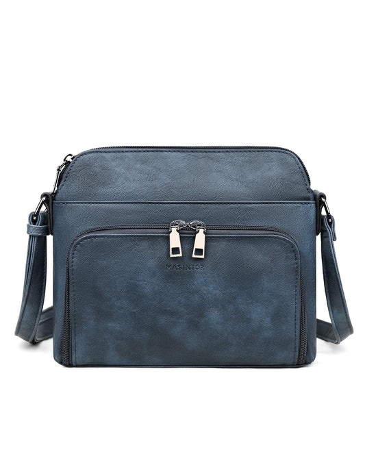 MASINTOR Crossbody Purse Bags for Women, Multi-Pocket Soft Leather Shoulder Purse, Lightweight Travel Handbag with Adjustable Strap Gray-Blue