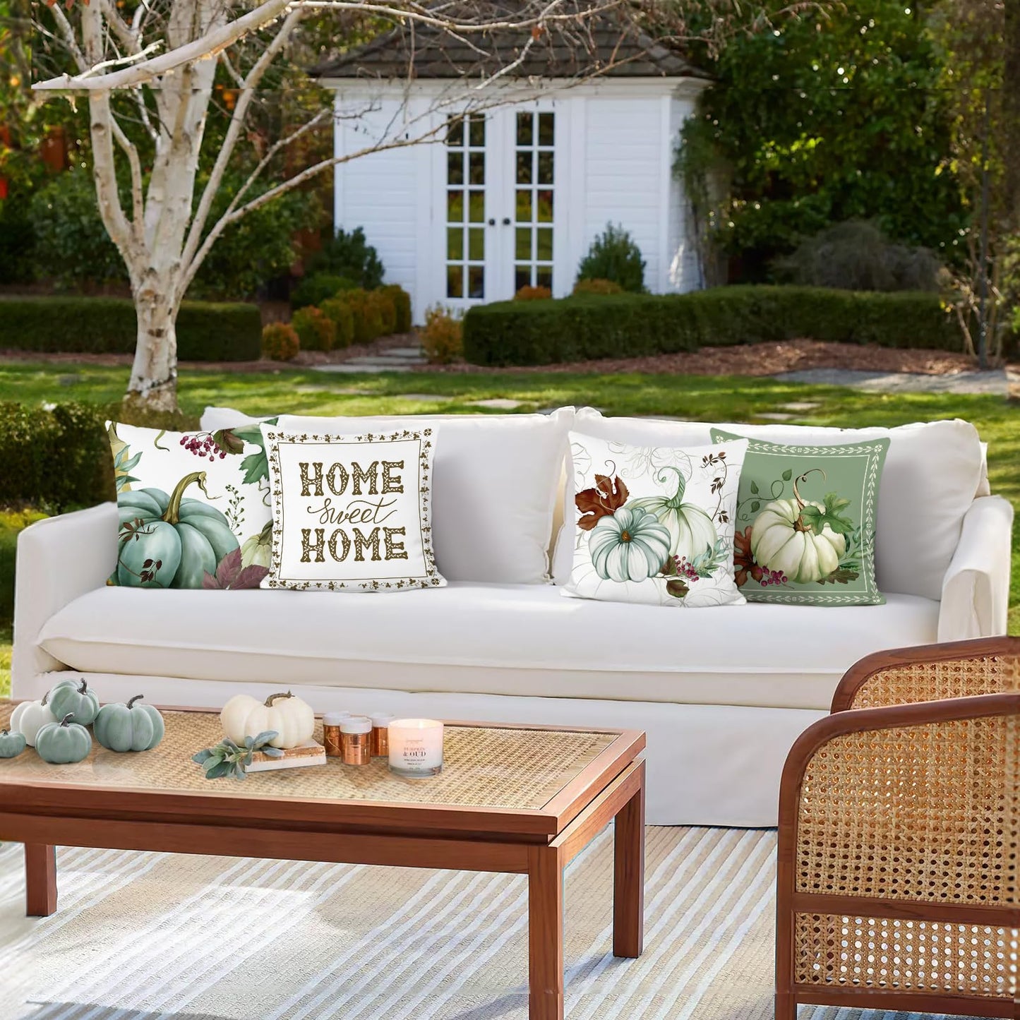 Bonhause Fall Pumpkin Throw Pillow Covers 18 x 18 Inch Autumn Thanksgiving Decorative Pillow Cases for Couch Sofa Home Fall Decor Set of 4