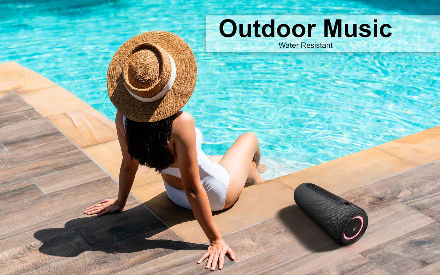 Fisher Portable Bluetooth Speaker IPX5 Waterproof Speaker, 26W PEAK Power Bluetooth Stereo, 7H Playtime, LED Lights, TWS, BT 5.3, Built-in Mic, Hands Free Calling, Wireless Electronics, Home & Outdoor