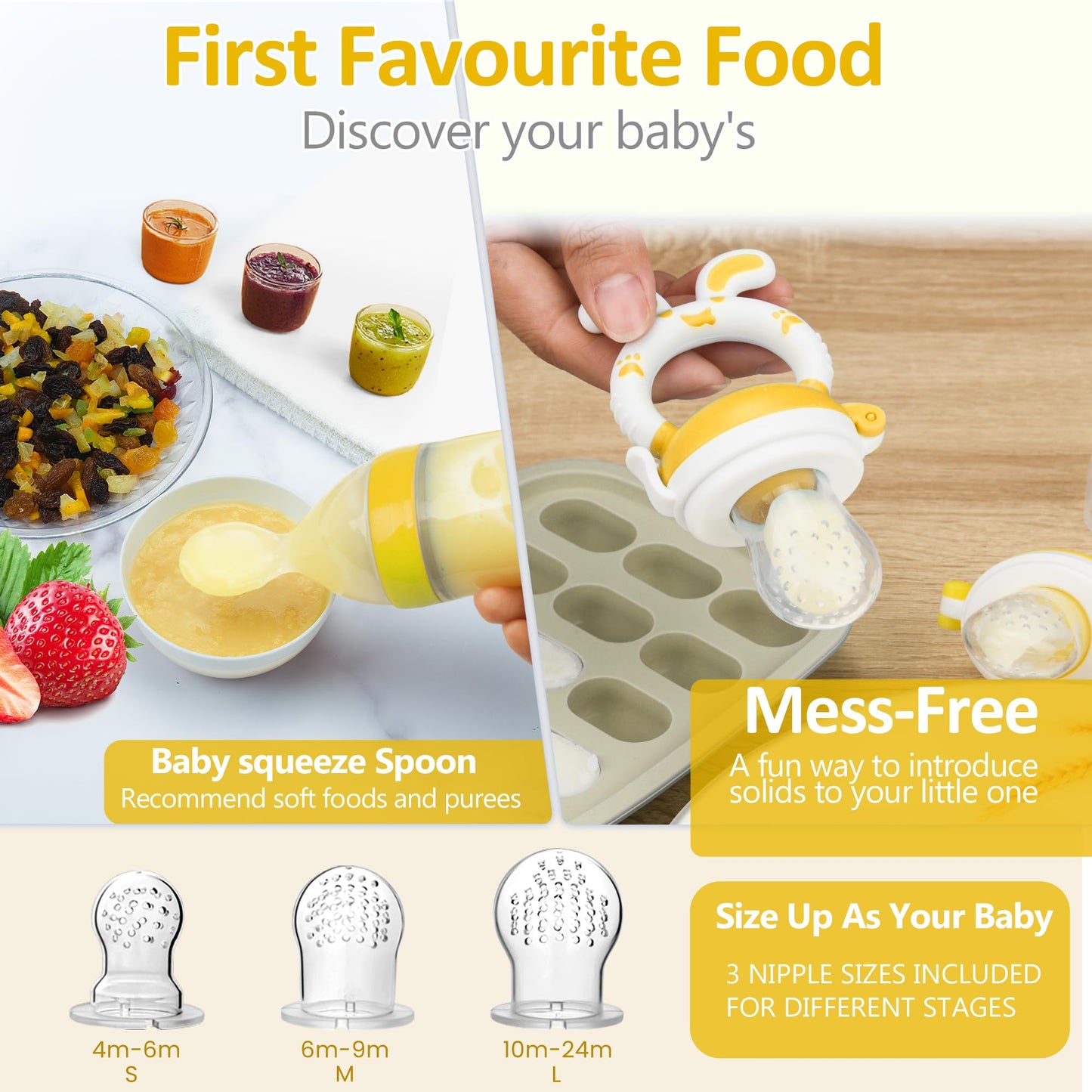 WAJIAYON Easter Bunny Baby Fruit Feeder Pacifier | Infant Fruit Food Feeder Pacifier & Food Dispensing Spoon | Fresh Fruit Teethers for Babies | Silicone Feeder Baby,Gifts for Boys and Girls-Rabbit