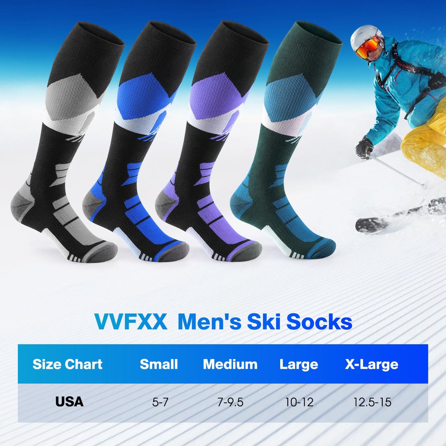 vvfxx Ski Socks, Cold Weather Socks for Snowboarding, Snow, Winter, Thermal Knee-high Warm Socks, Hunting