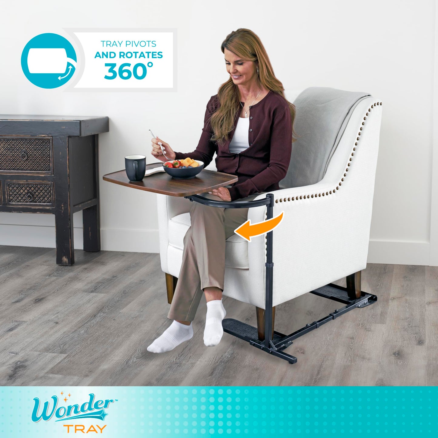 Stander Wonder Tray, Adjustable Swivel Table, Large Laptop Stand, Couch Desk, Side Tables & Gaming Bench, TV-Trays for Eating on Couches, Chairs, Recliners, Walnut