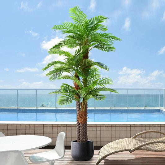 Keeplush 8.5ft Tall Artificial Palm Tree for Outdoors - Triple Phoenix Palm, UV Resistant, Large Fake Silk Palm Tree - Perfect for Patio, Poolside, Home Indoor Aesthetic Decor
