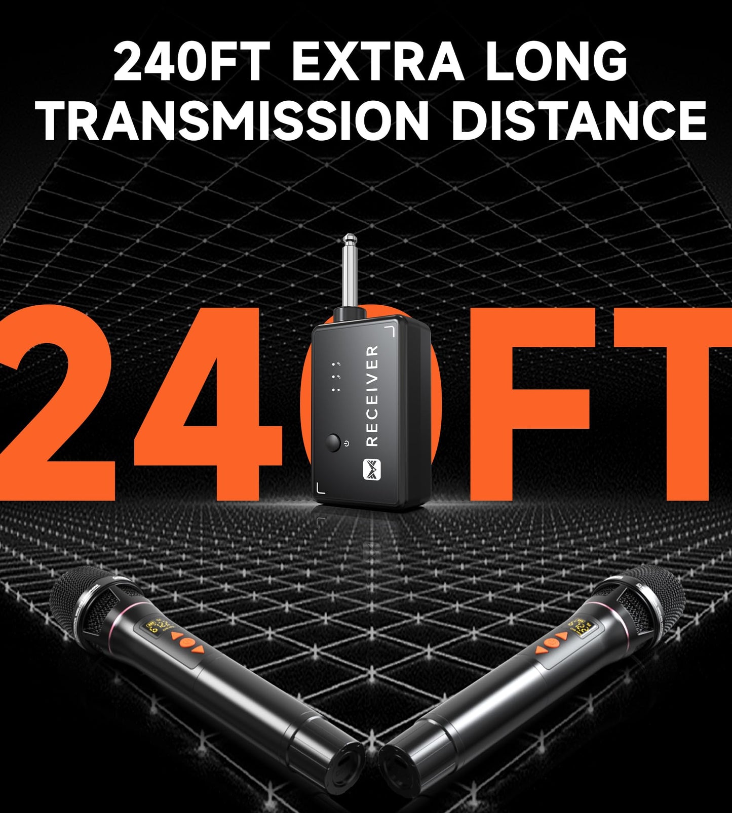 Wireless Microphones, Professional UHF Dual Wireless Microphone with 3ms Transmission Rate, Studio Grade Sound Pick Up Mic Head, Volue Control,Adjust frequency,Microphone for Singing, Performance