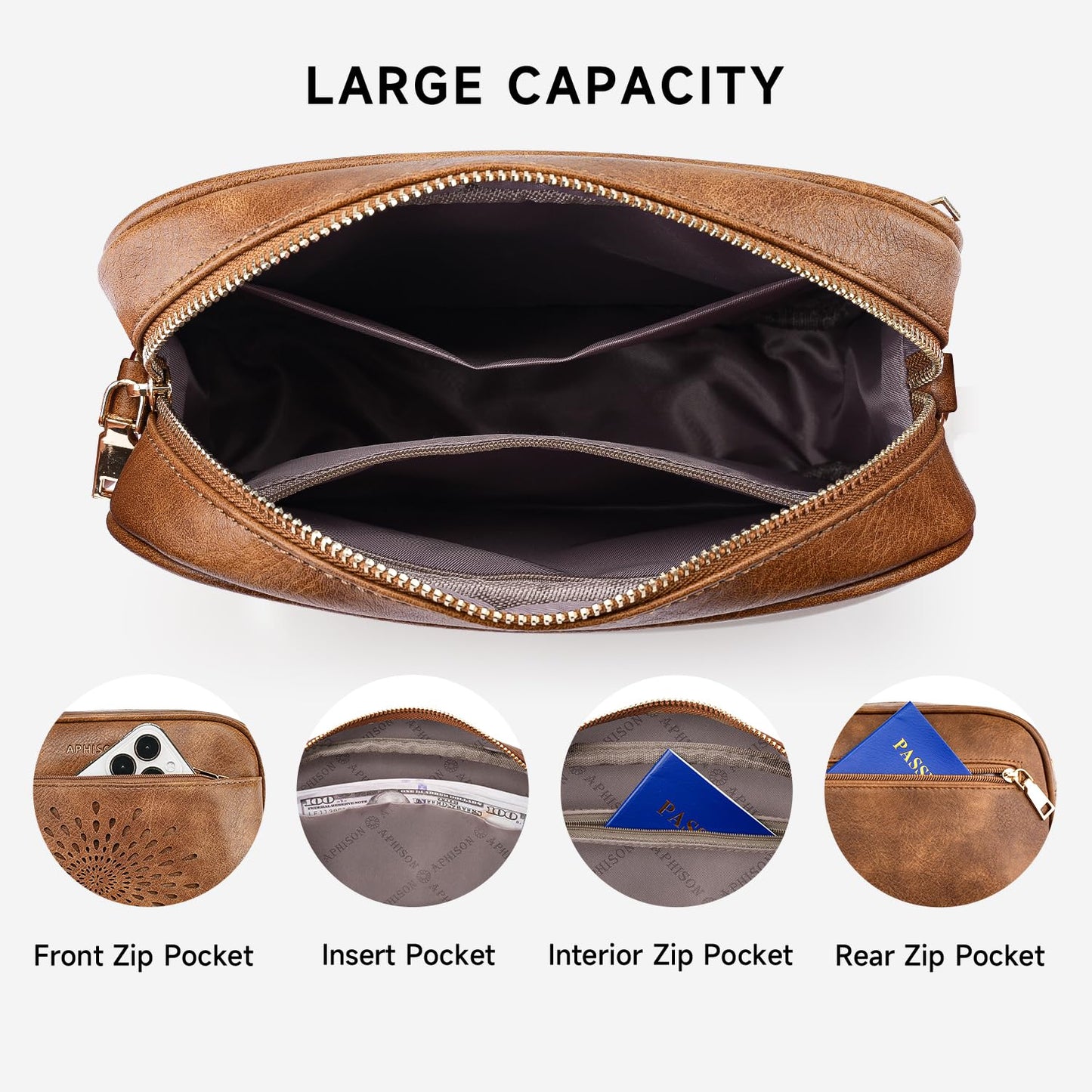 APHISON Crossbody Bags for Women Trendy,Vegan Leather Small Crossbody Purses Shoulder Handbags with Adjustable Strap Brown