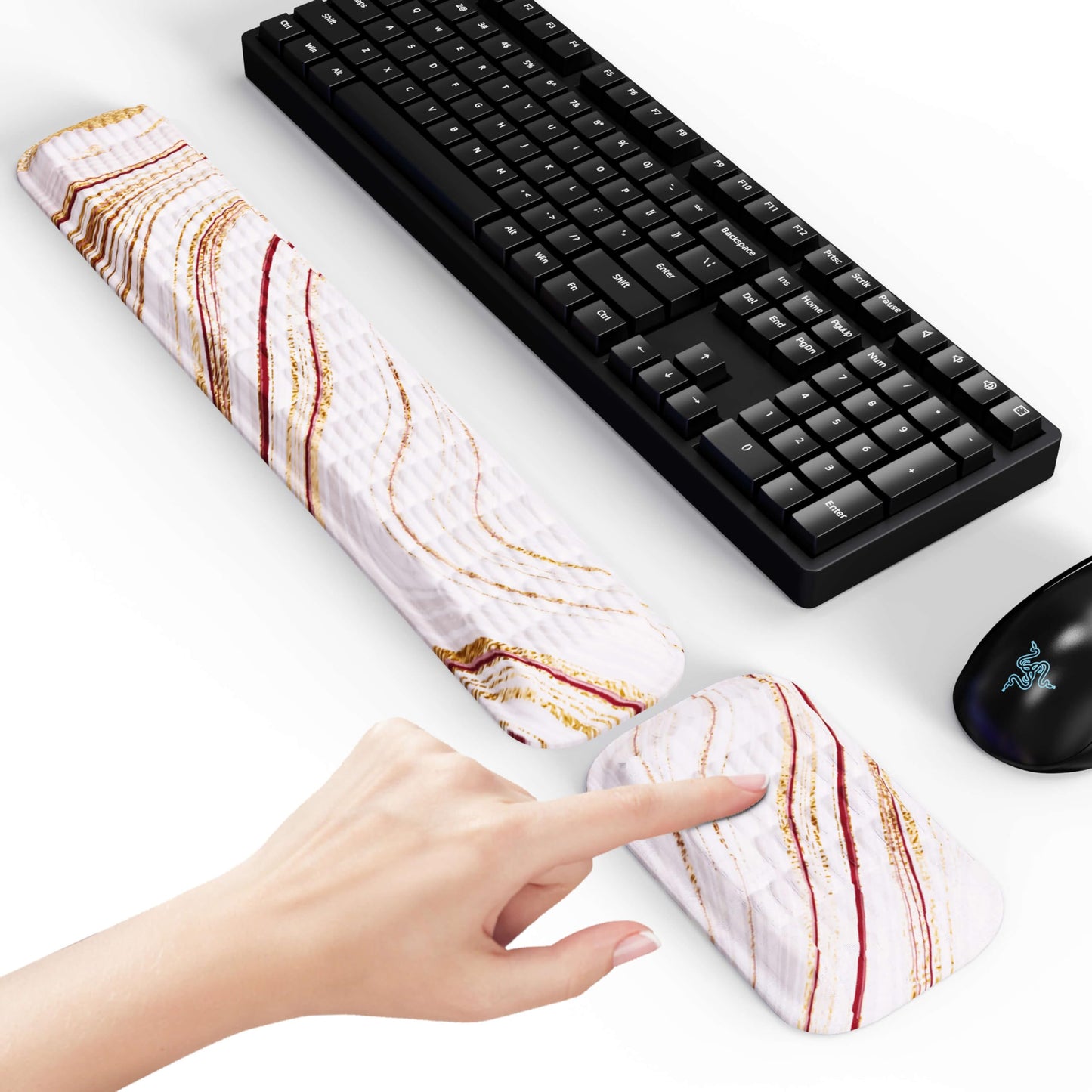MEKASS Ergonomic Wrist Rest for Keyboard and Mouse, Soft Memory Foam Keyboard Wrist Rest Set with Non-Slip Silicone Base, Easy Typing, Pain Relief, Comfort for Office, Work, Gaming (Classic Black)