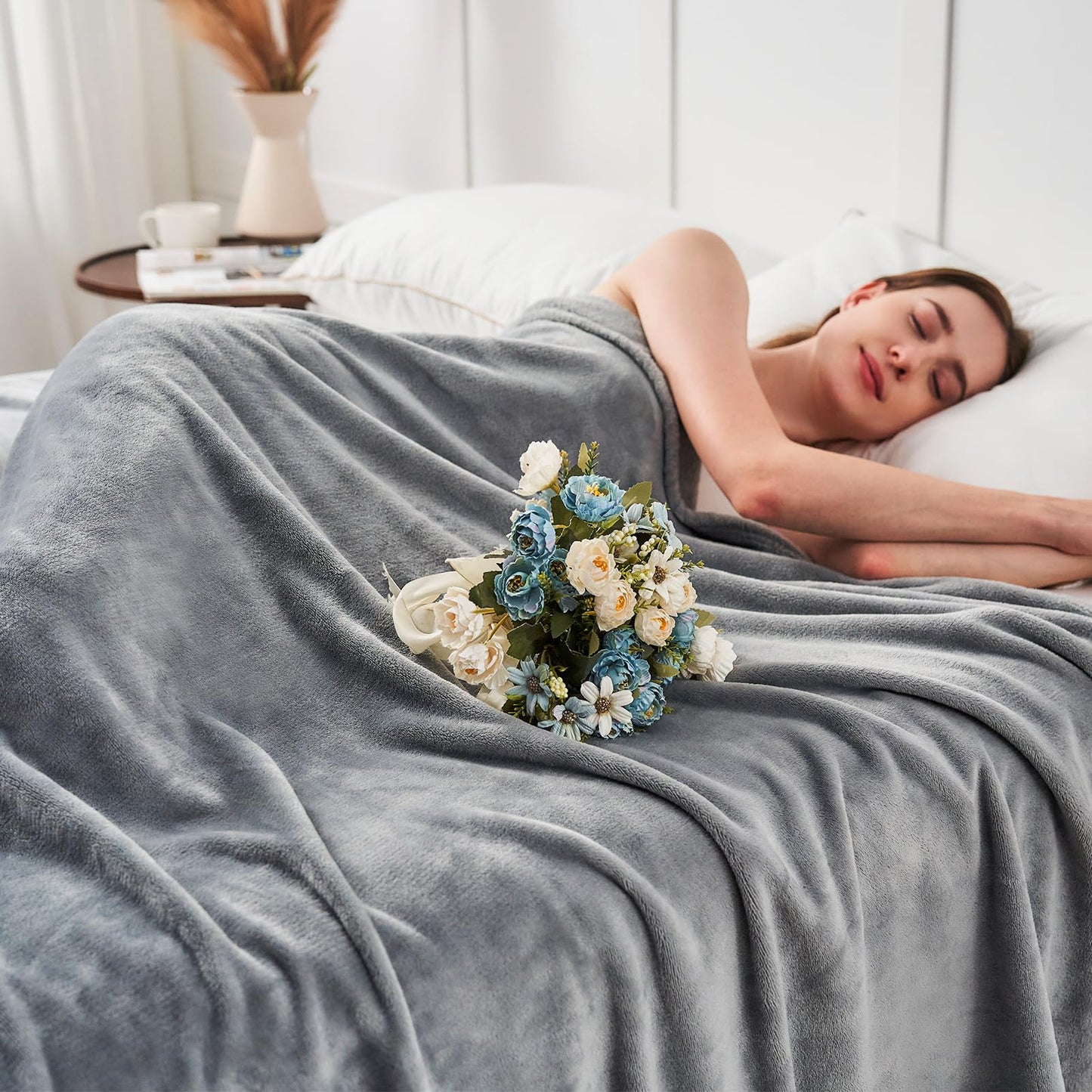 KMUSET Fleece Blanket Throw Size Grey Lightweight Super Soft Cozy Luxury Bed Blanket Microfiber Factory Shop