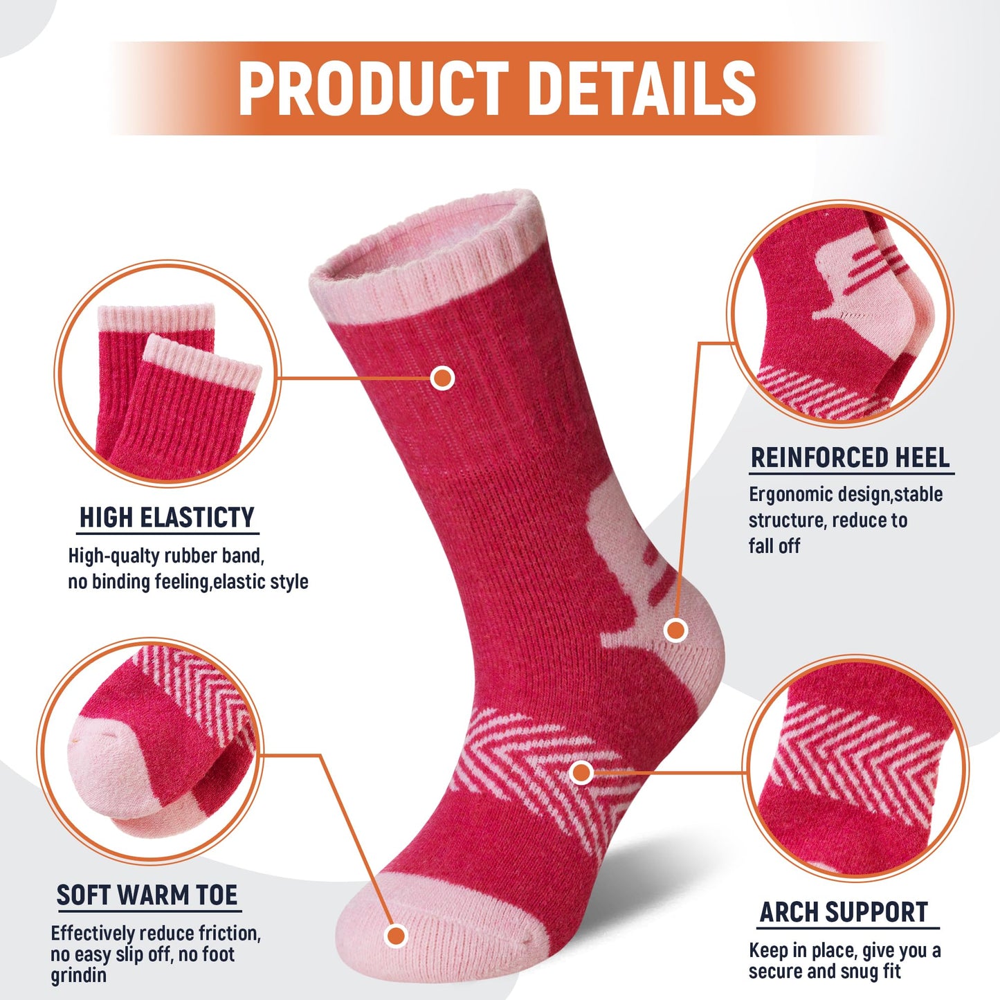 AMENLAN Kids Merino Wool Hiking Socks Boy Girls Winter Thick Boot Cushion Warm Thermal Crew Socks 6 Pairs (Colorful Stripes,13-15 Years)