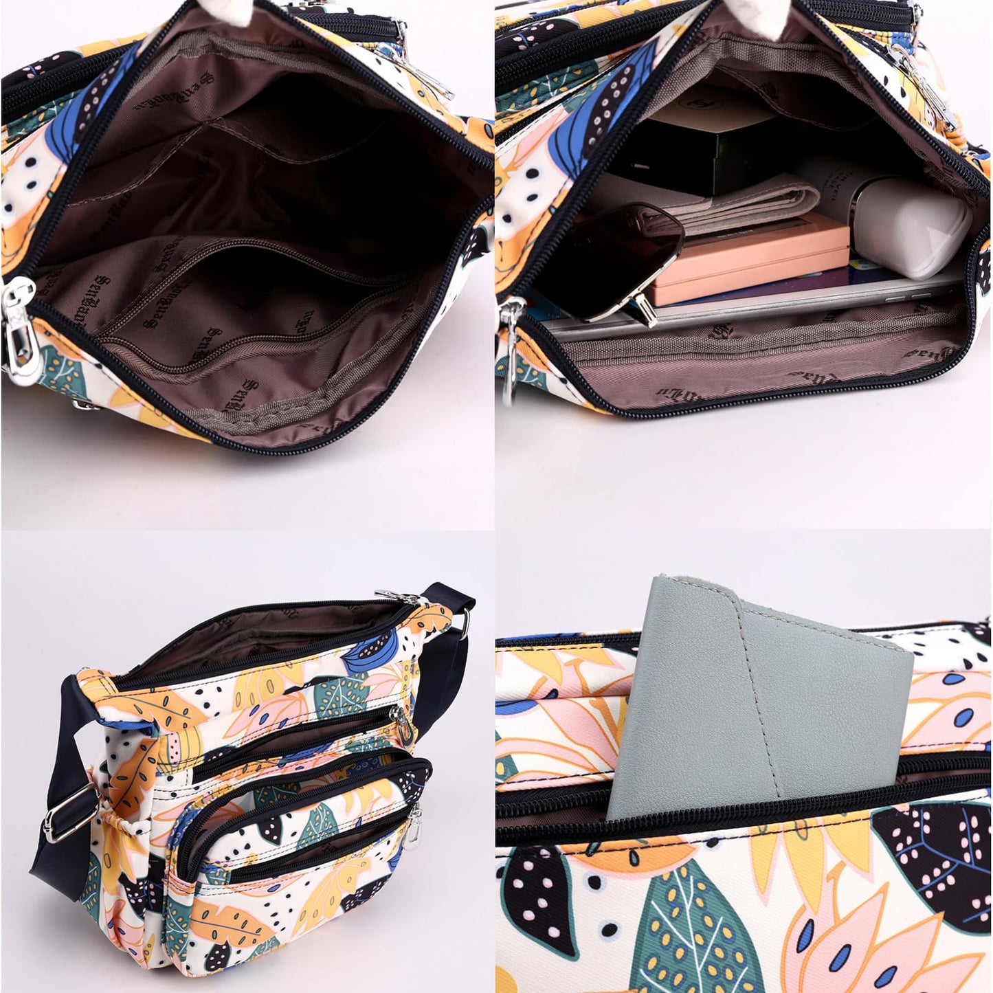 Wafybsre Crossbody Bags for Women, Medium Size Shoulder Handbags Satchel Purse with Multi Zipper Pockets (Galsang flower)