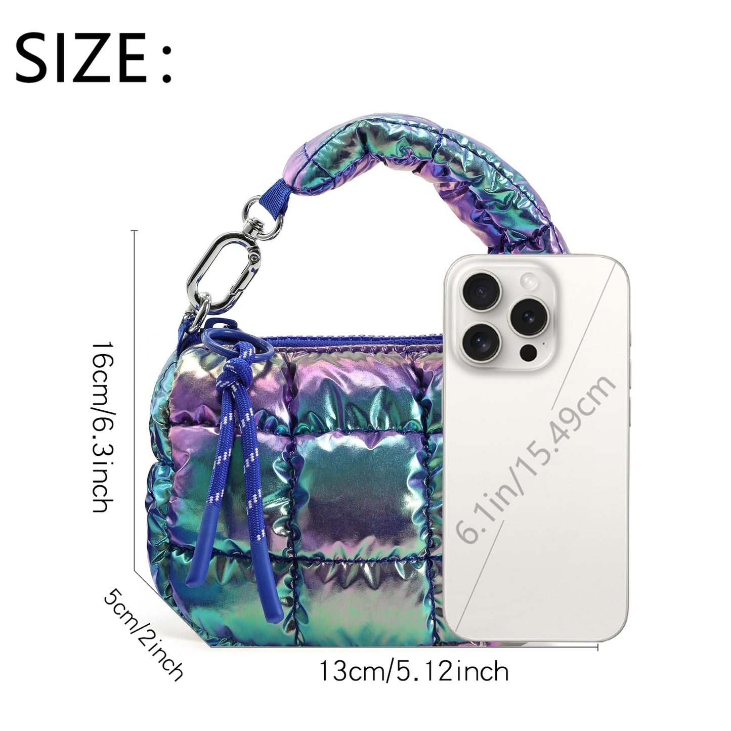 DOYOGI Mini Quilted Wristlet Bag for Women, Puffer Handbags,Evening Bags,Charm Lipstick Bag,Cute bag Charm for Gift(Dazzling Blue)