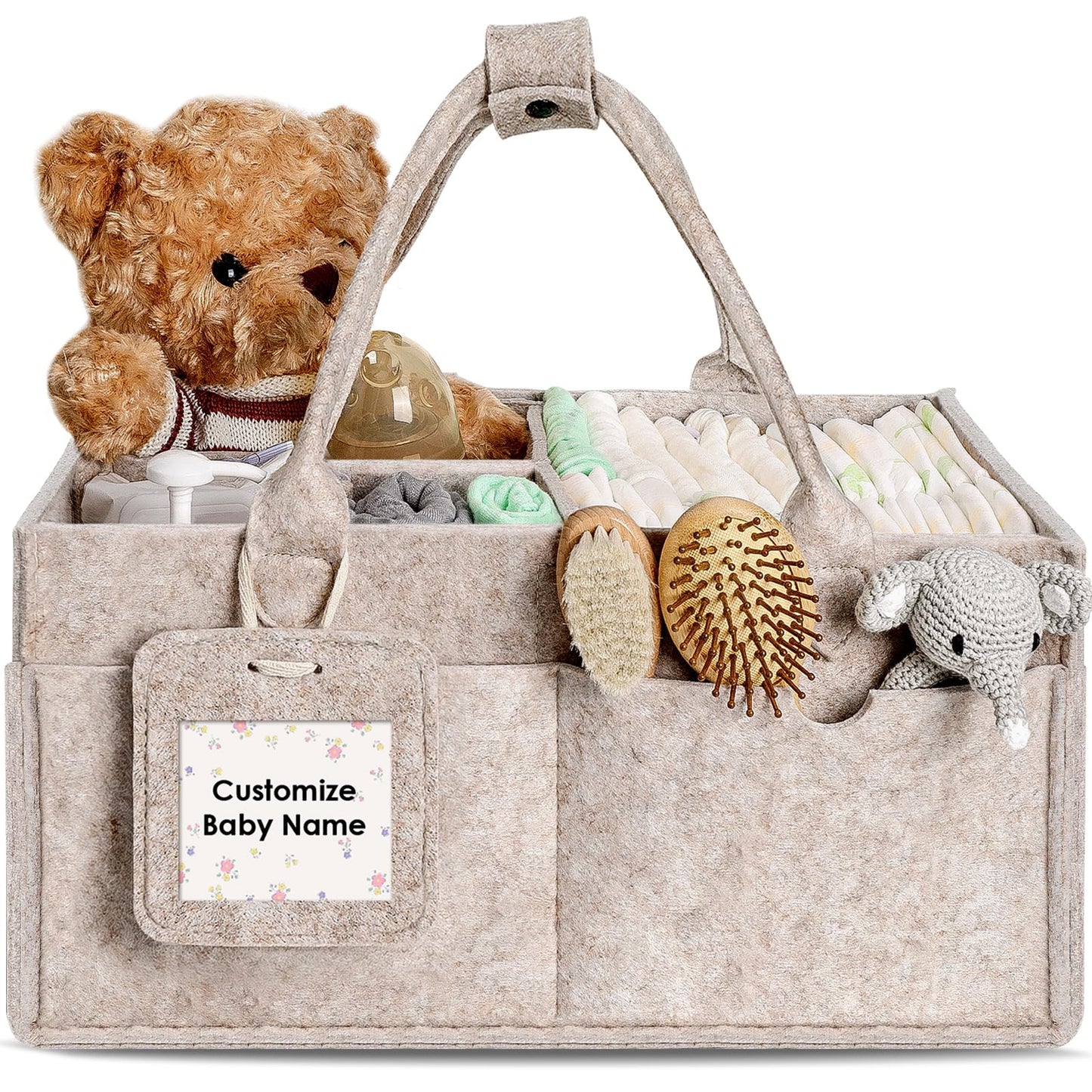 GEMII Baby Diaper Caddy Organizer with Handle, Newborn Baby Essentials Registry Search Must Haves, Shower Gift Basket Boy&Girl, Portable Diaper Storage Basket Bin, Car Caddy Organizer (Oatmeal, Large)