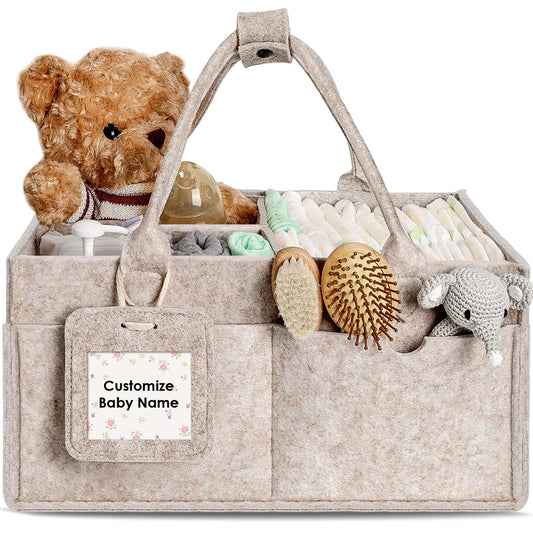 GEMII Baby Diaper Caddy Organizer with Handle, Newborn Baby Essentials Registry Search Must Haves, Shower Gift Basket Boy&Girl, Portable Diaper Storage Basket Bin, Car Caddy Organizer (Oatmeal, Large)