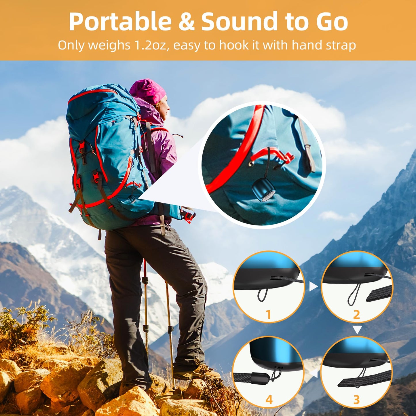 AUKSKY 2Pack Portable Mini Speaker, Bluetooth Tiny Speaker for Shower, Room, Bike, Rechargeable Battery, Built-in Microphone with Strap to Carry, Blue