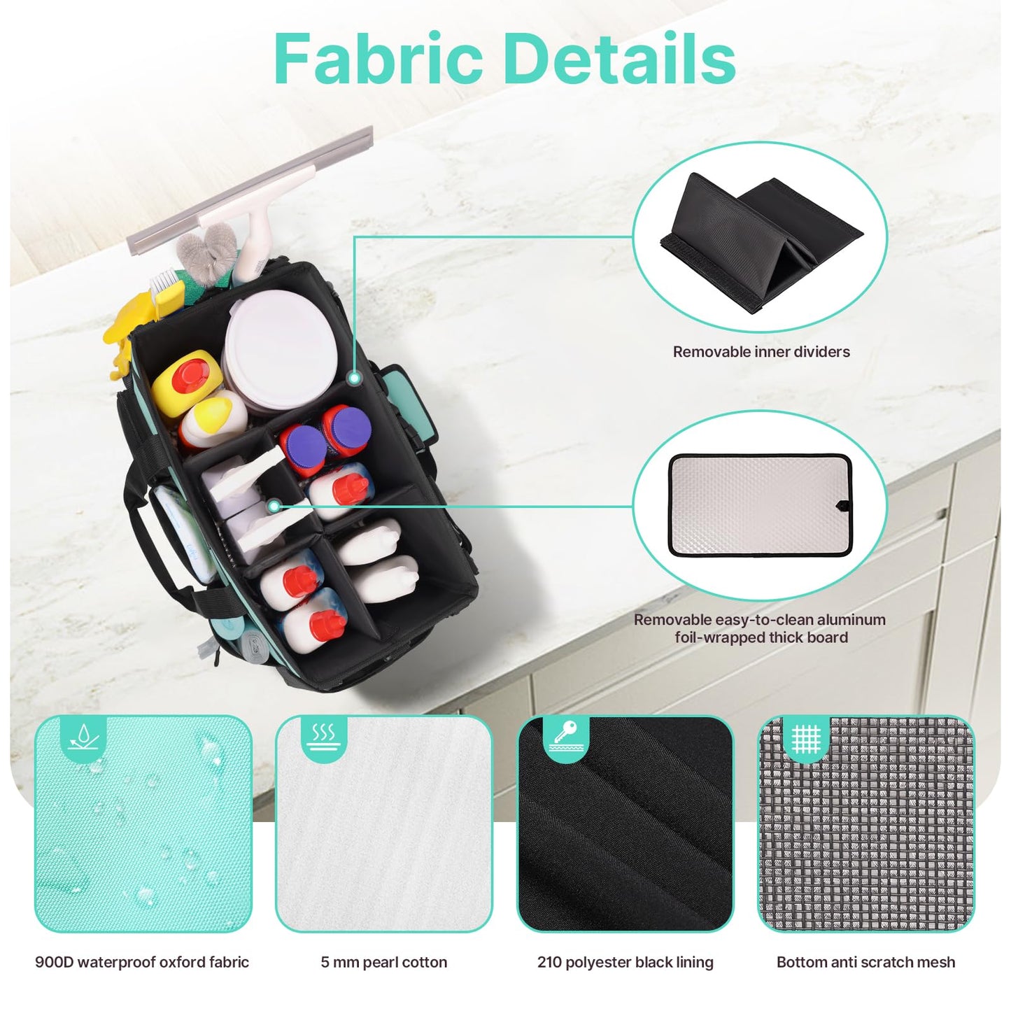 JKAOO Large Wearable Cleaning Caddy Bags, Cleaning Supplies Storage Bag with Handles and Adjustable Shoulder Strap and Removable Waist Straps,Waterproof Cleaning Tote for Home,Car,Office