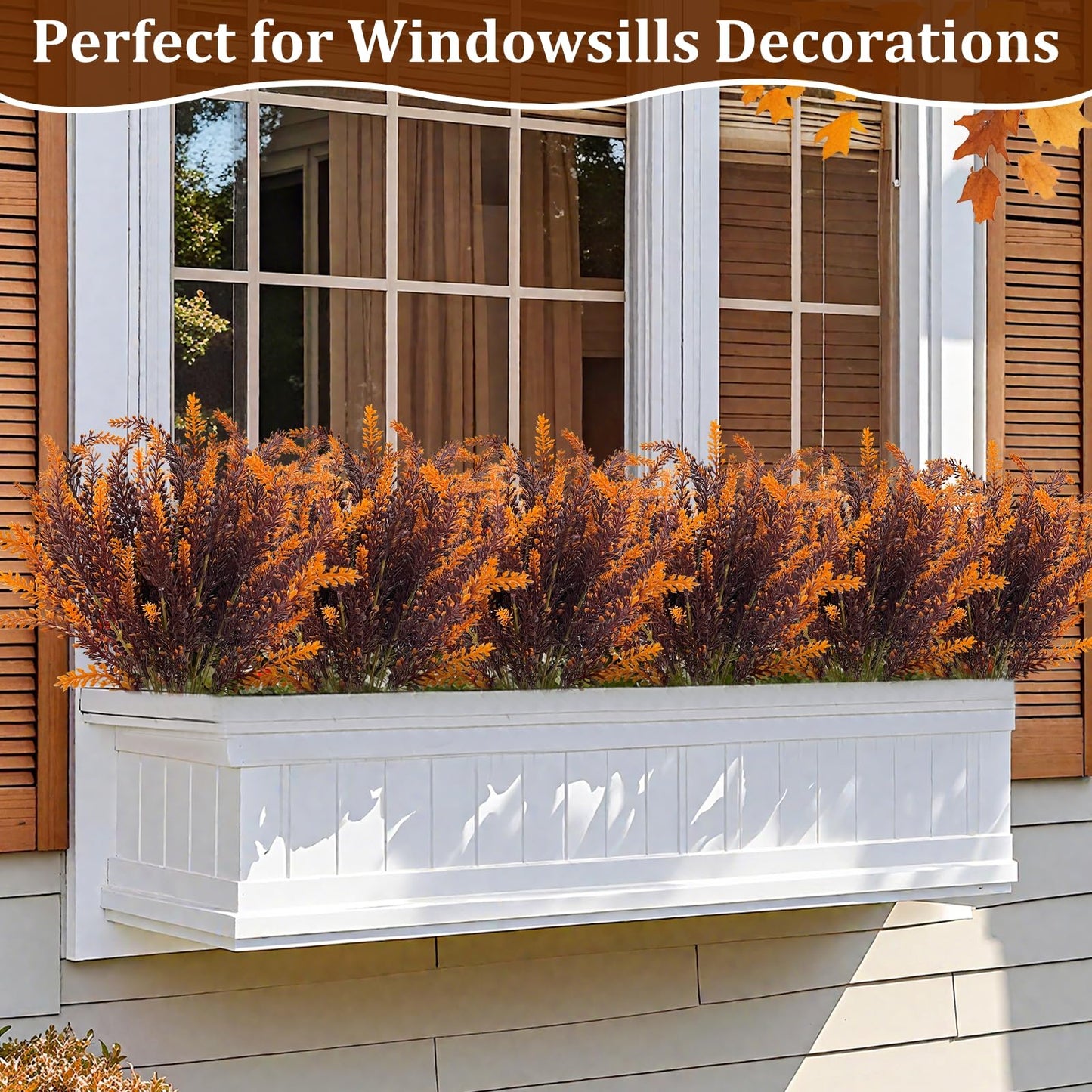 TURNMEON 10 Bundles Artificial Fall Flowers for Outdoors Fall Decorations, UV Resistant Artificial Lavender Plastic Flowers Faux Fall Plants Fake Mums Autumn Thanksgiving Decor Porch Home Gardens