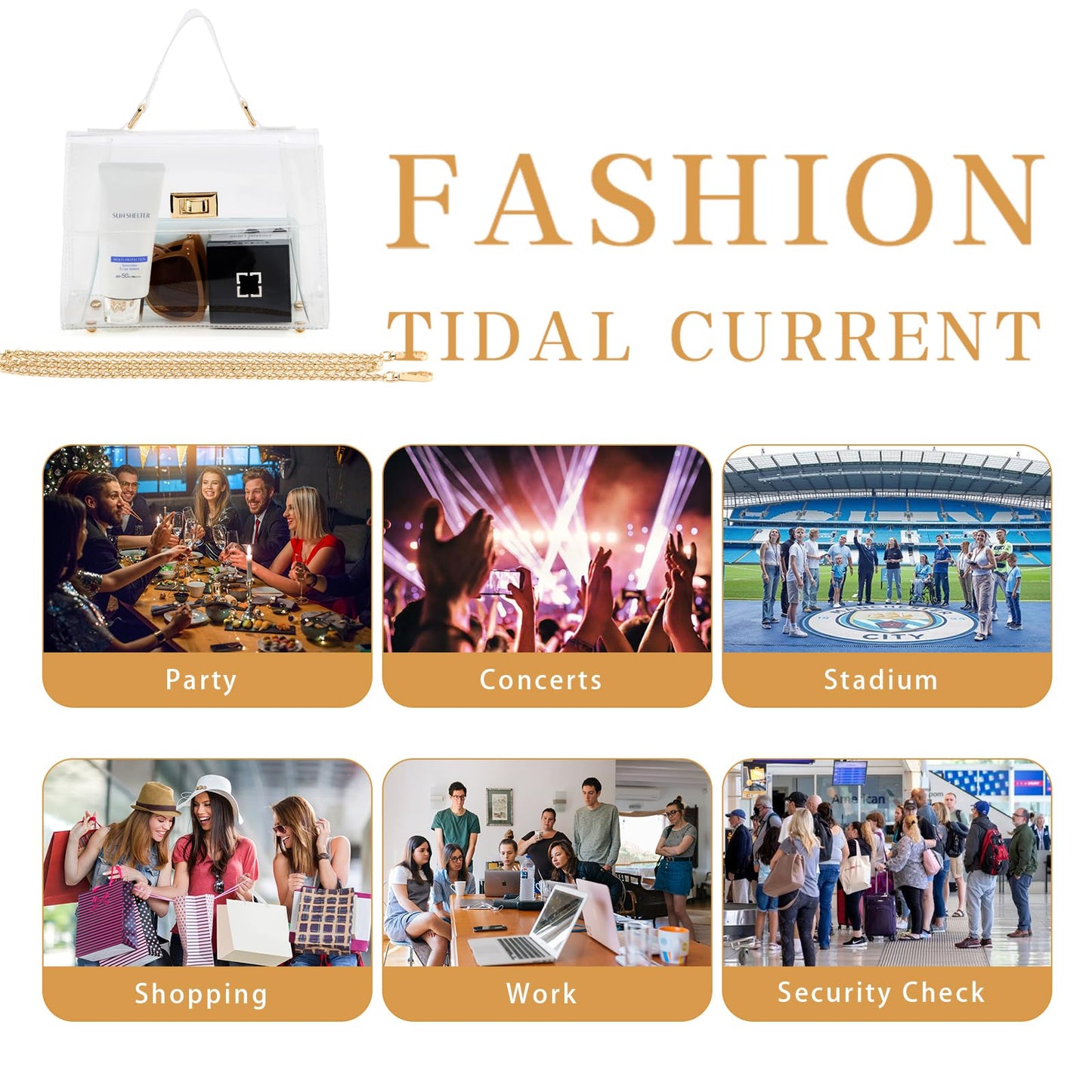 VUIASK Clear Bag For Stadium Events, Clear Purse For Women, Trendy Gift, Shoulder Bag & Fashion Handbags Stadium Approved Events Festivals