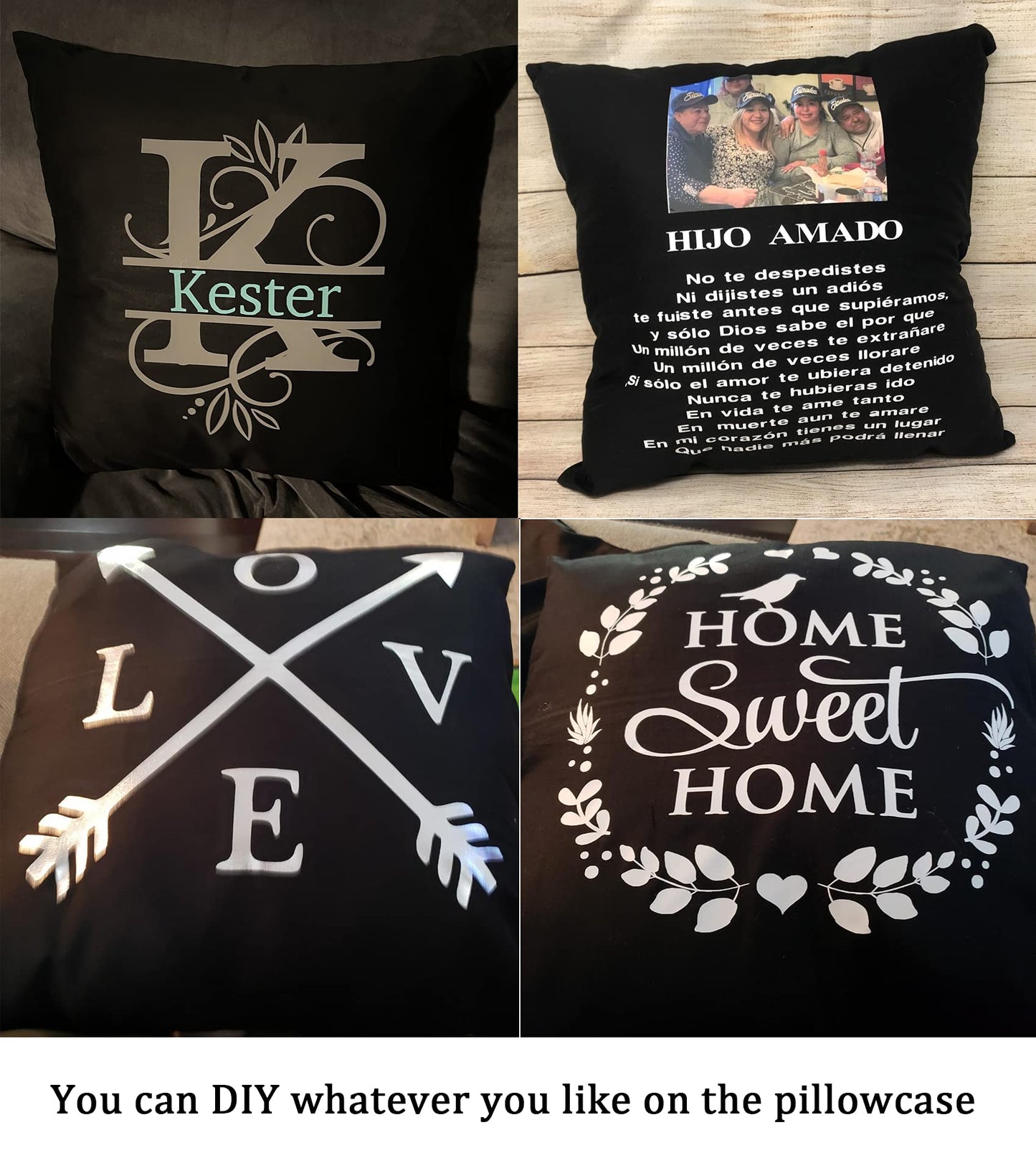 Thmyo 4-Pack 100% Cotton Comfortable Solid Decorative Throw Pillow Case Square Cushion Cover Pillowcase Sublimation Blank Pillow Covers Halloween DIY Throw Pillowcase for Sofa(18x18inch/45x45cm,Black)