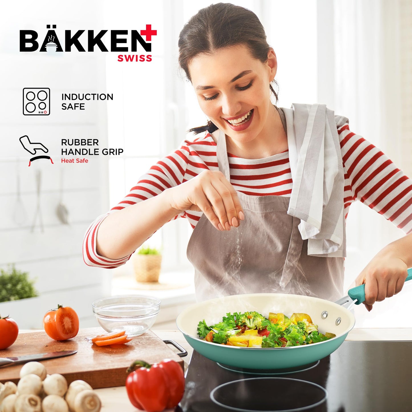 Pots and Pans Set, 23-Piece Non Stick Cookware & Bakeware Sets with Plaid Pattern, Stackable Design, Dishwasher Safe, Stain-resistant, Oven & All-Stove Safe, Tempered Glass Lid, Aqua