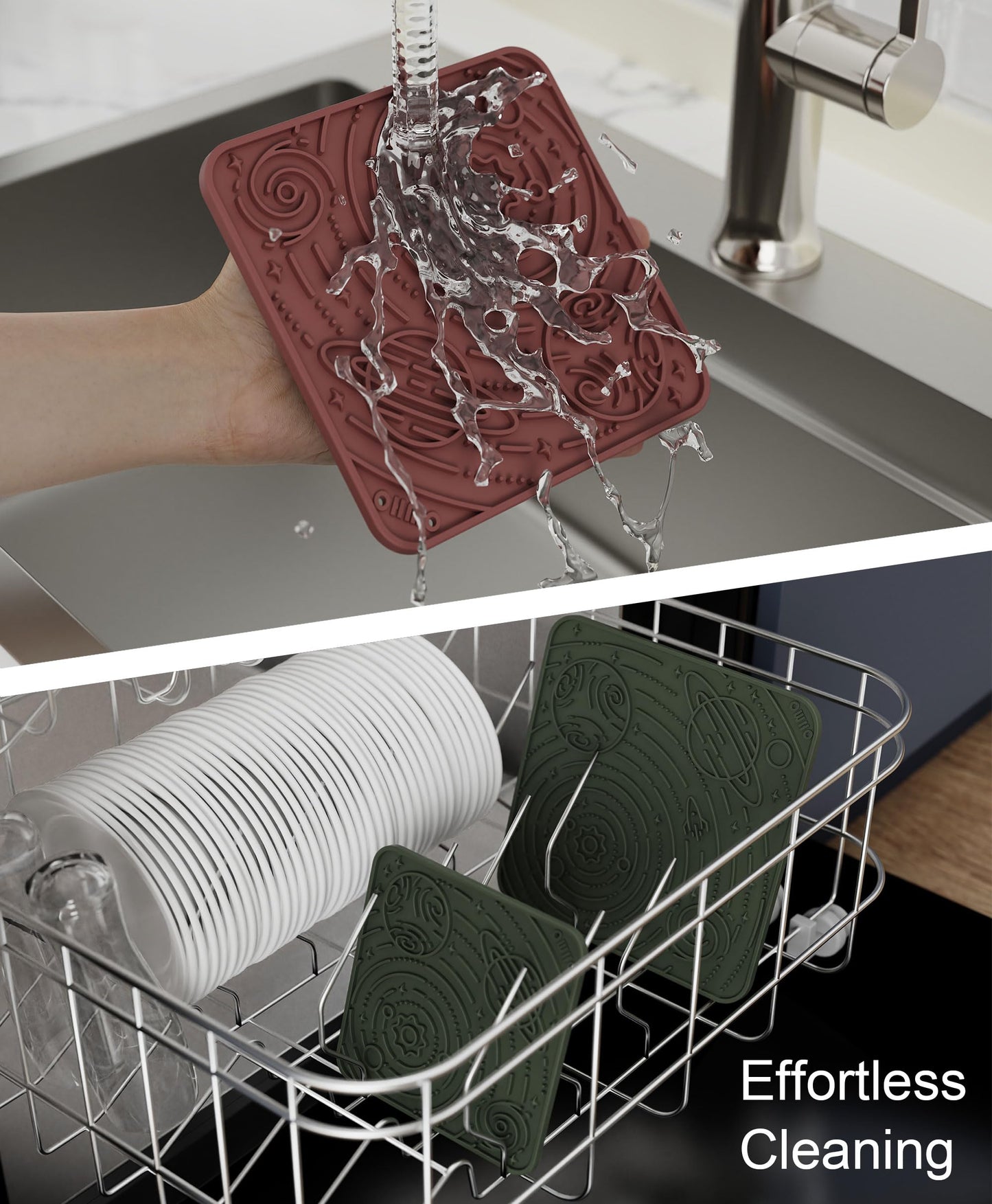 OHMO Lick Mat for Dogs and Cats(Small, Mars&Coral, 2pcs) Enrichment Accessories Toy Space Star Easy Clean Pet Slow Feeder/Suction Cups, Licking Pad for Anxiety Relief and Boredom Reduction