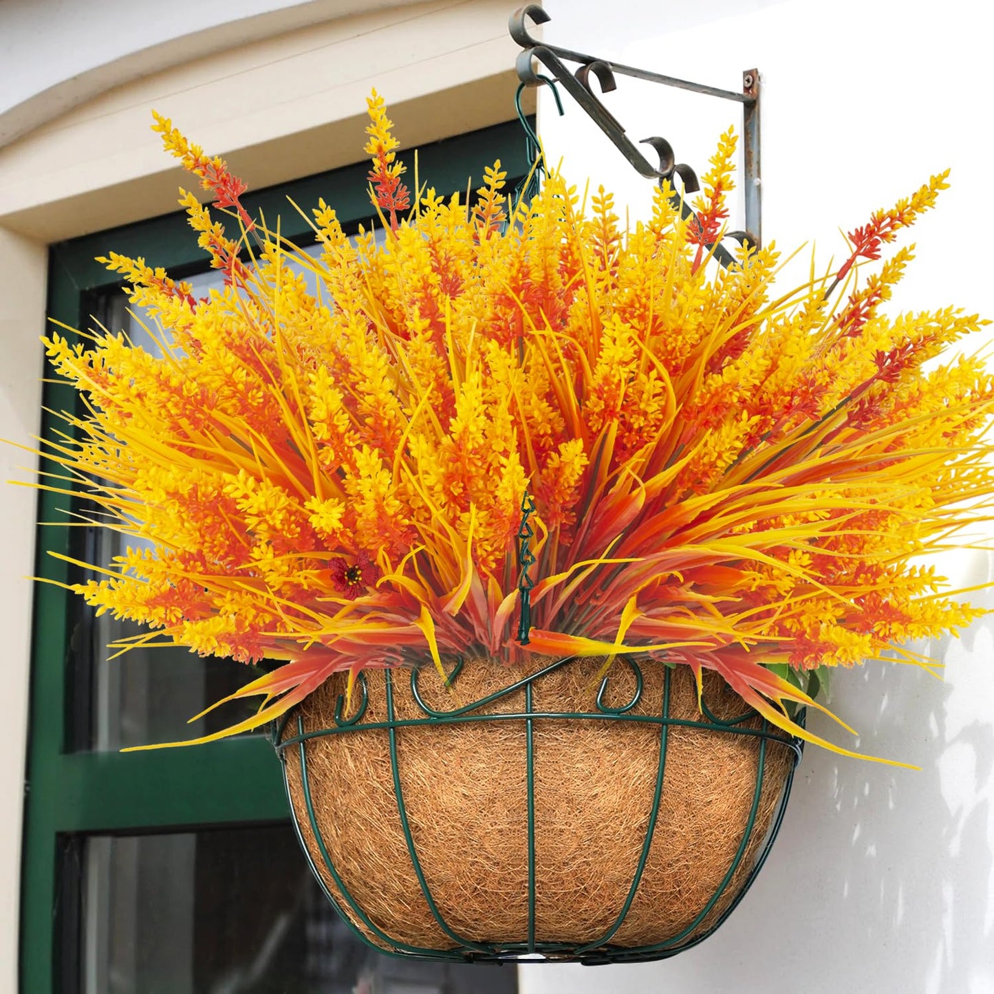 20 Bundles Artificial Plants Outdoor Fake Monkey Grass with Flowers (Fall Orange)