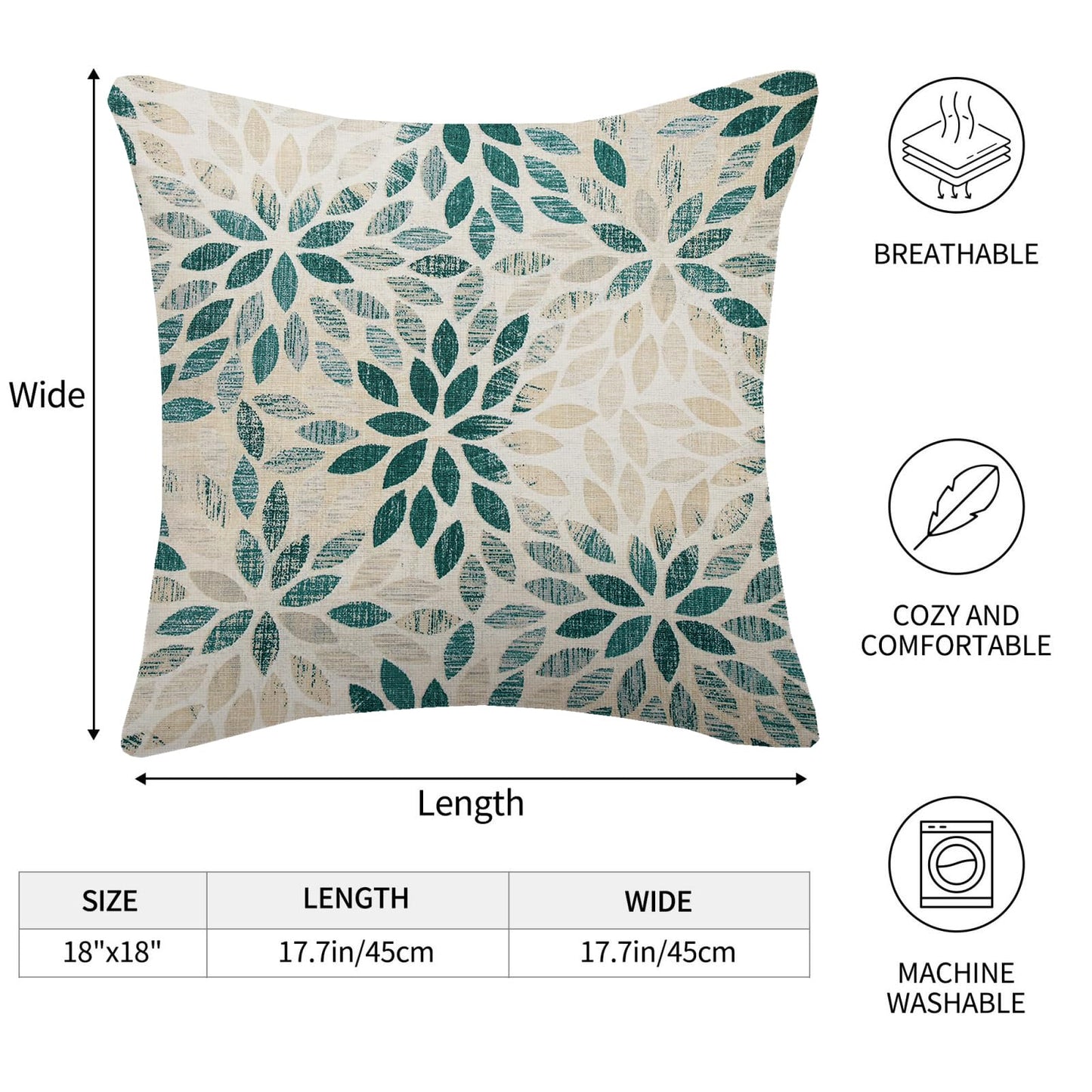 Dark Teal Dahlia Pillow Covers 18x18 Inch Set of 2 Summer Geometric Rust Flower Outdoor Decorative Throw Pillows Farmhouse Turquoise Pillow Case Linen Square Cushion Cover for Home Sofa Bedroom