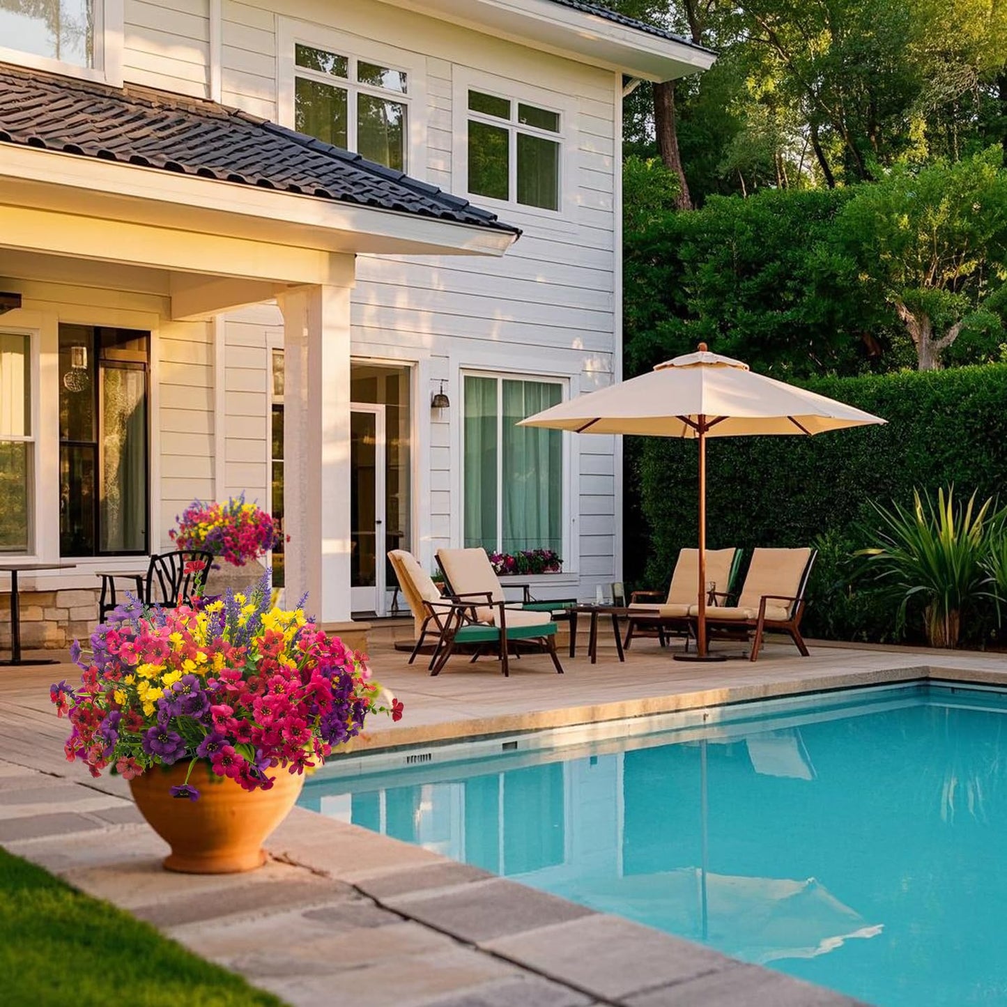 20Pcs UV Resistant Artificial Flowers Outdoor, Realistic Faux Greenery Shrubs with Rust-Proof Stems - Waterproof Fade-Proof Hanging Plants for Garden, Porch, Patio, Cemetery Decor (All-Season Durable)