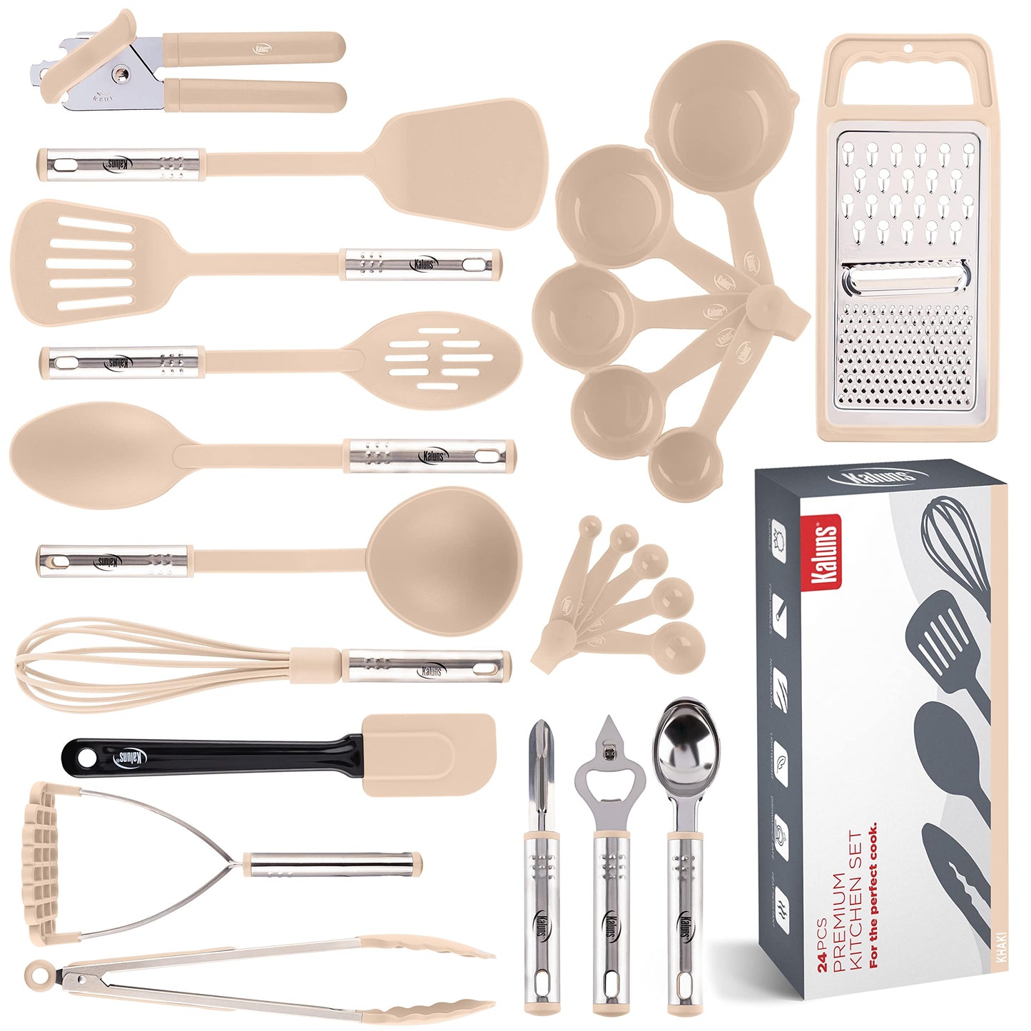 Kitchen Utensils Set, Cooking Utensil Set Kitchen Gadgets, Pots and Pans set Nonstick and Heat Resistant, 24 Pcs Nylon and Stainless Steel, Spatula Set, Apartment Essentials Kitchen Cookware Sets