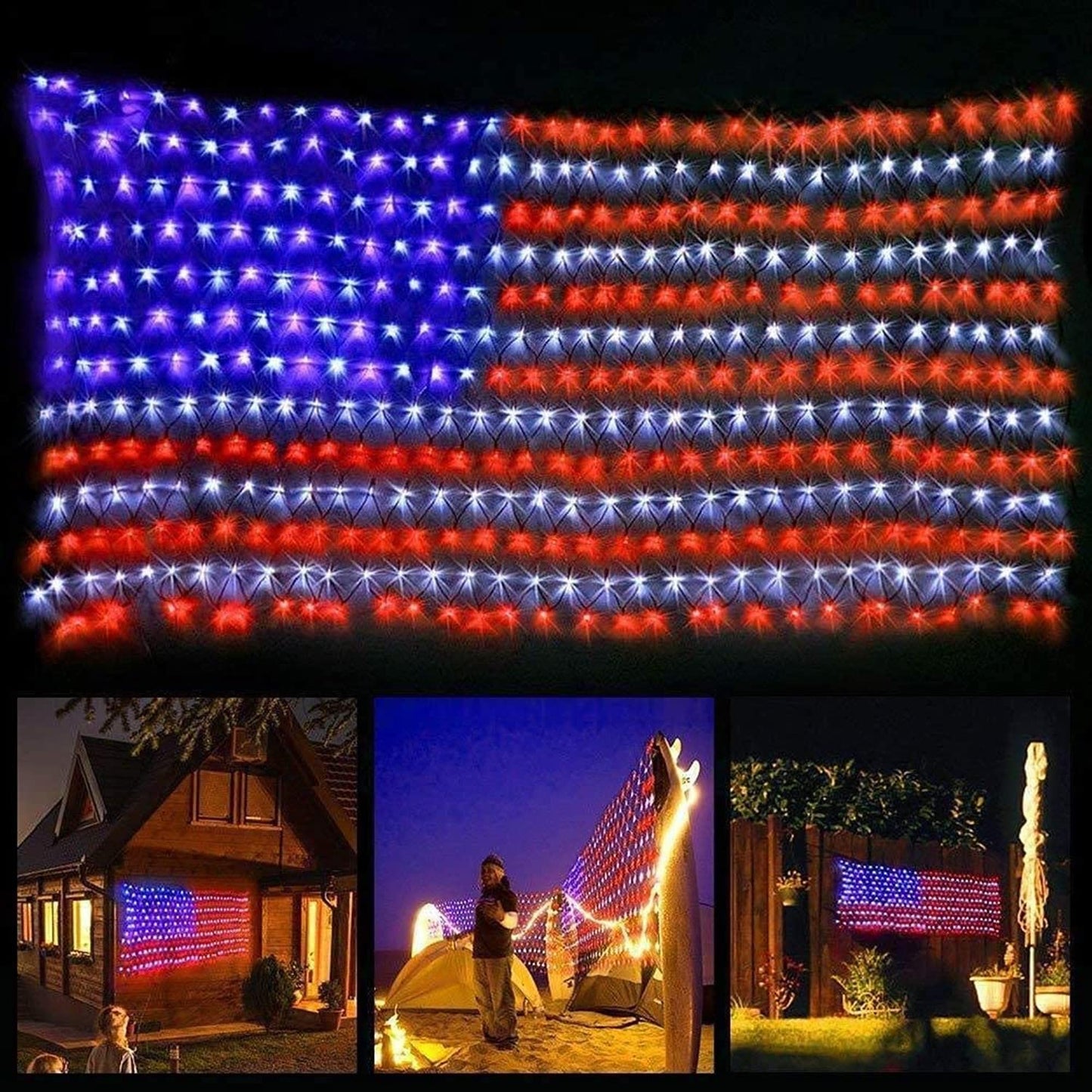 MZD8391 American Flag Lights 420 Super Bright LEDs, Waterproof LED US Flags Light for 4th of July Decorations, Memorial Day, Independence Day, Garden, Yard, Holiday, Party, Christmas Decorations