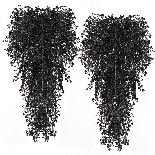 RECUTMS Artificial Hanging Plants Indoor 4 Pcs Artificial Ferns Plants Large Faux Hanging Plant Wall Plants Fake Ivy Room Fall Home Garden Wedding Halloween Party Indoor Outdoor Decor(Black)