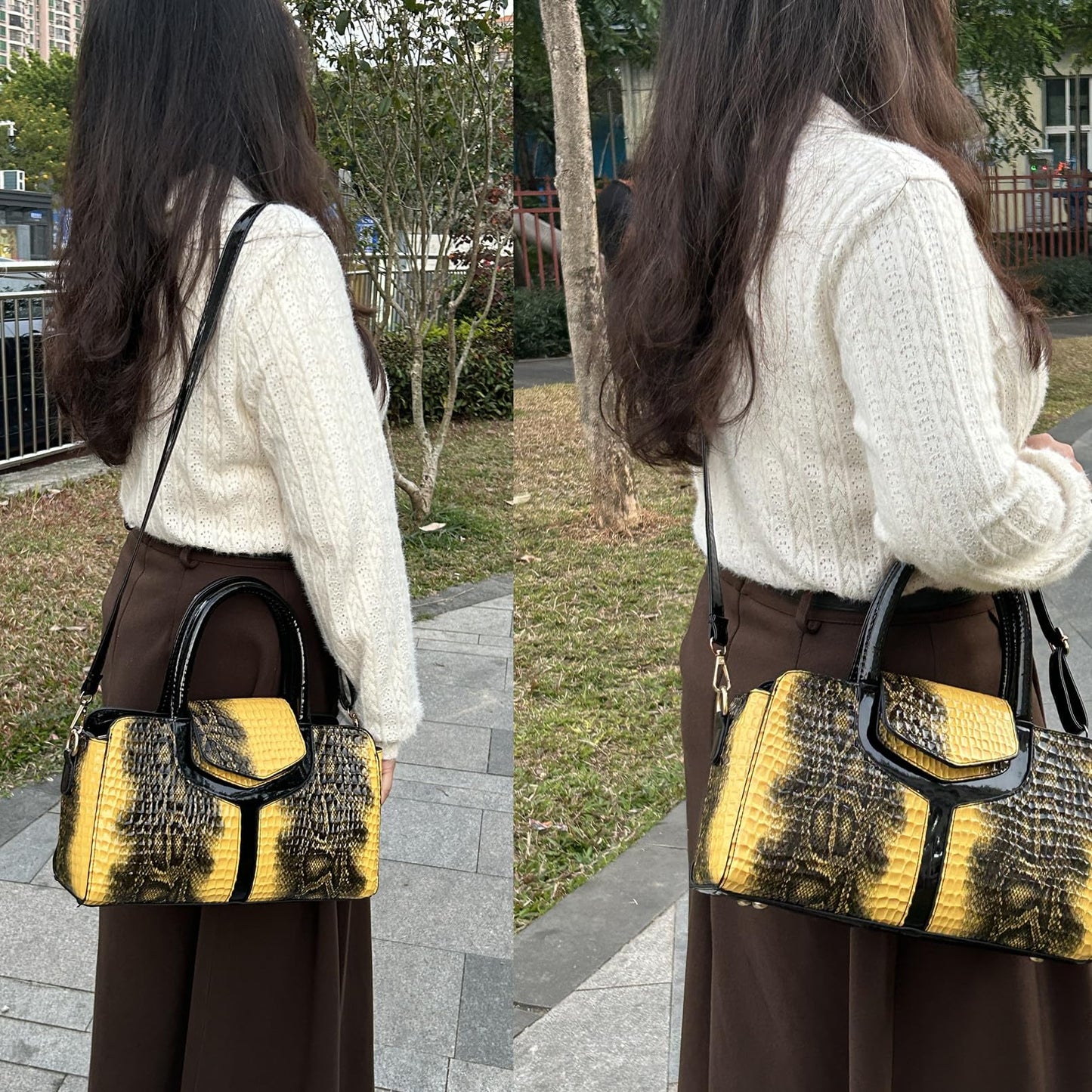 PHEVOS Medium Satchel Handbag Shoulder Crossbody Purse Top handle Crocodile Hobo bags for Women