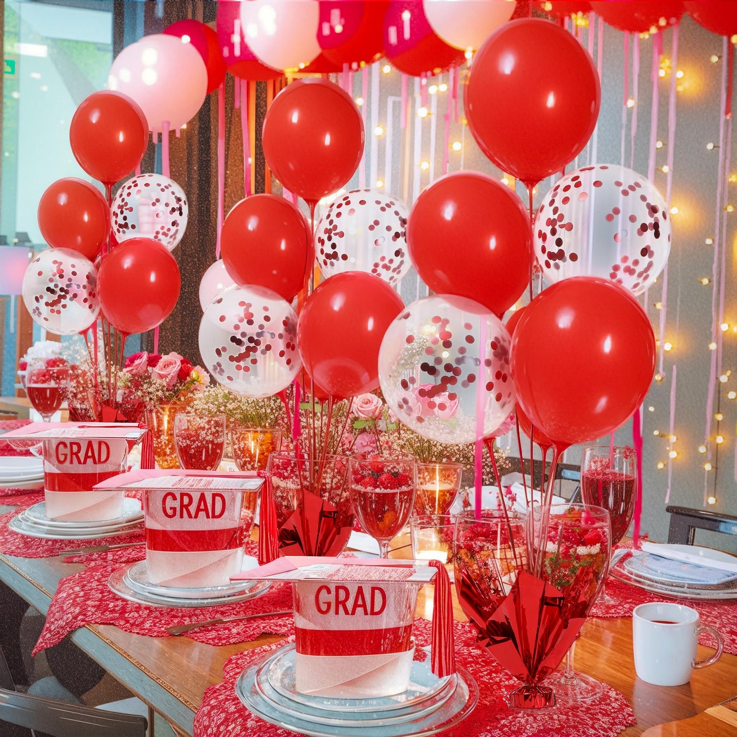 2 Set Red Balloon Centerpieces for Tables Red Balloons Stand Kit for Birthday Party Graduation Baby Shower Valentine's Day Wedding Prom Cake Retirement Table Top Decorations