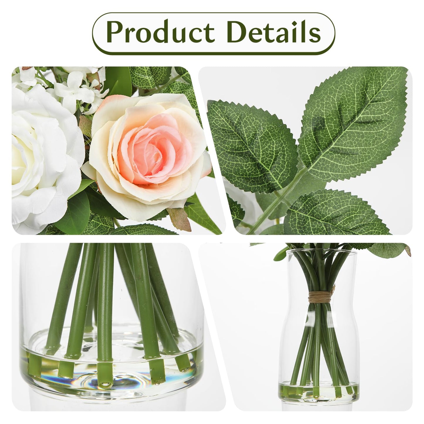 Hollyone Faux Flowers in Vase Artificial Silk Rose Flowers with Faux Eucalyptus Plants Arrangement with Vase Rose Flowers Bouquets Table Centerpieces Decorations Living Room Office Bathroom Home Decor