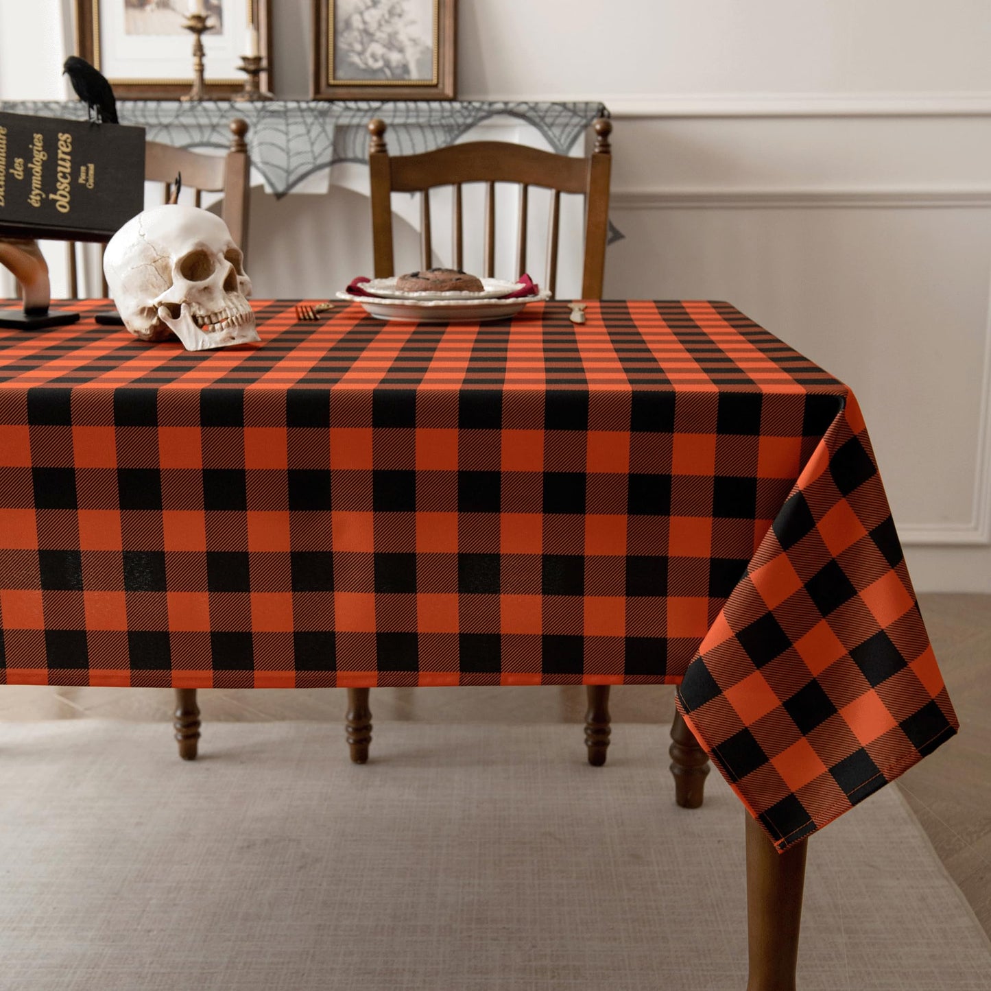 Essifunia Gingham Plaid Tablecloth - Rectangular 58x102 Inch Water Resistant Halloween Decorations Table Cloth for Indoor Use - Seasonal Fall Harvest Table Cover for Kitchen, Picnics, and Parties