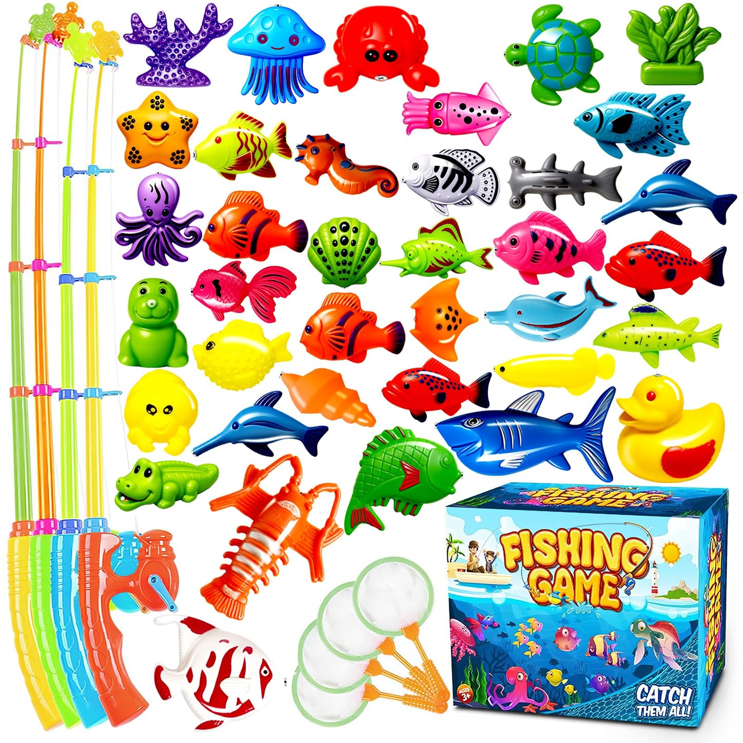 Goody King Magnetic Fishing Game Pool Toys for Kids - Bath Outdoor Indoor Carnival Party Water Table Toys Fish for Kids Age 3 4 5 6 Years Old 2 Players Gift (Large)