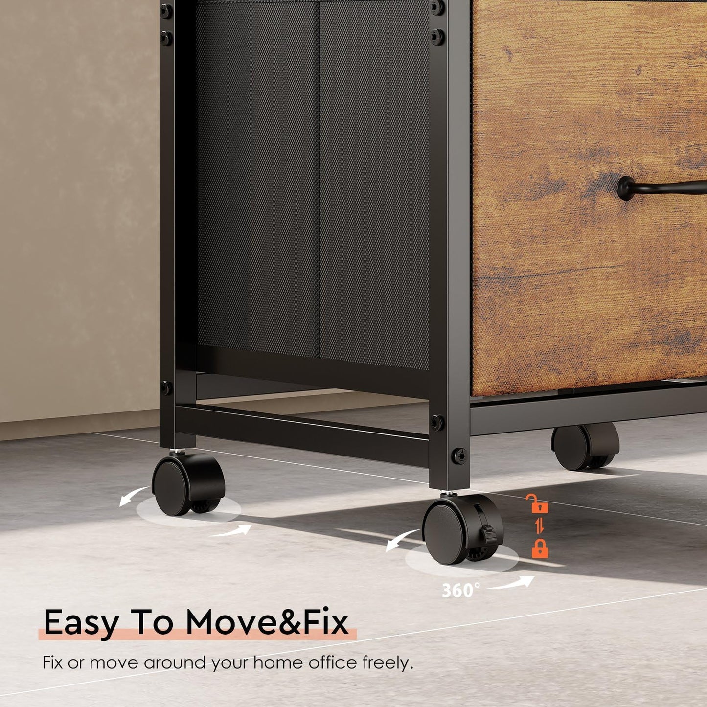 Maihail 3 Drawer File Cabinet with Wheels Rolling Printer Stand with Open Storage Shelf Fabric Lateral Filing Cabinet for Home Office,Rustic Brown2