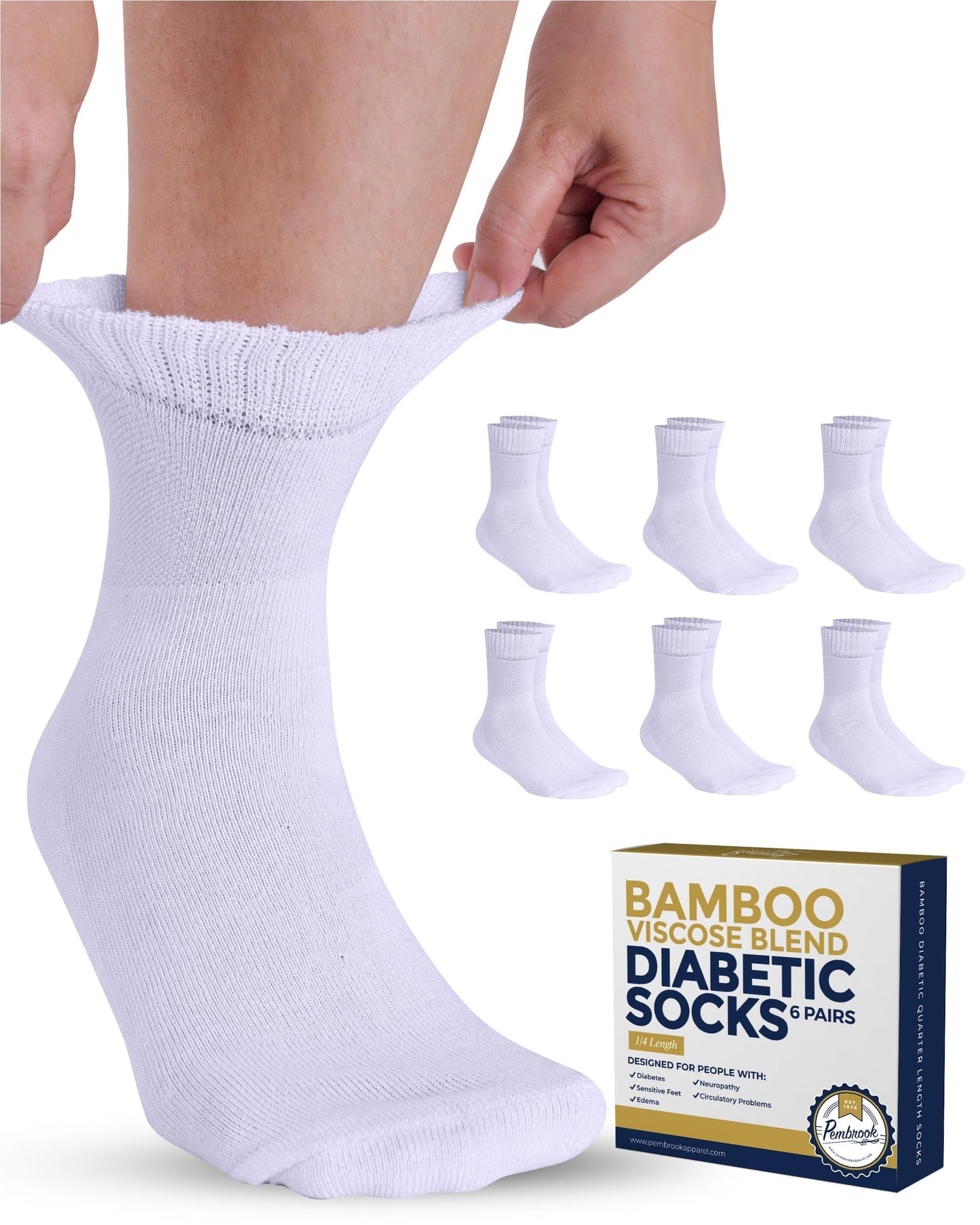 Pembrook Bamboo Viscose Diabetic Socks for Women & Men - 6 Pairs Ankle Neuropathy Socks for Swollen Feet | SpaceDye6