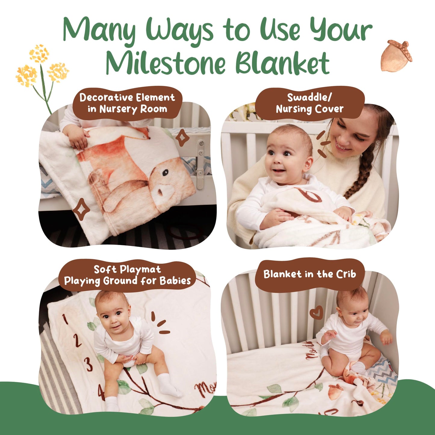 KooKooBaby Monthly Baby Milestone Blanket,47"x47" Premium Fleece Baby Monthly Milestone Blanket with Felt Marker, Baby Boy or Girl Month Age Growth Blanket - Woodland Nursery Animals
