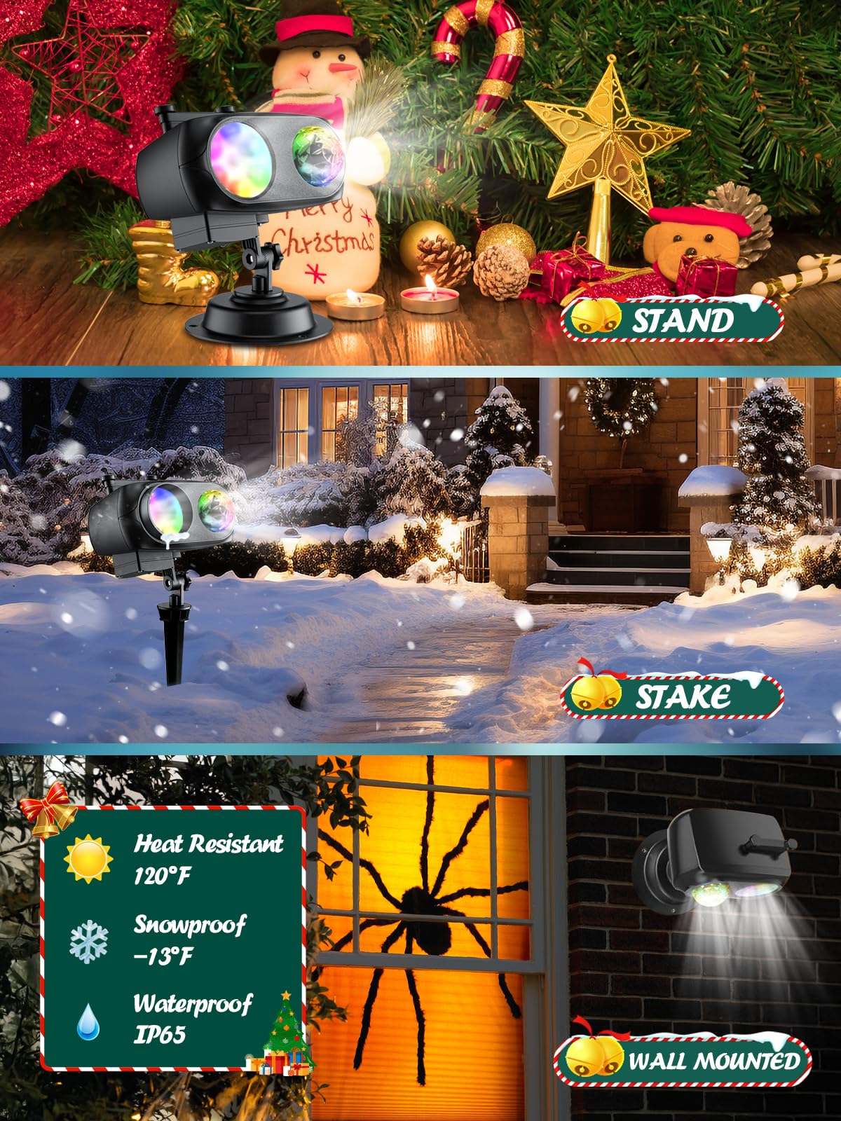 8-Pattern Christmas Projector Lights Outdoor, Anysun Brighter 160 HD Patterns Christmas Decorations, 2-in-1 Ocean Wave Snowflake Holiday Projector Waterproof with Timer for Garden Party Landscape Show