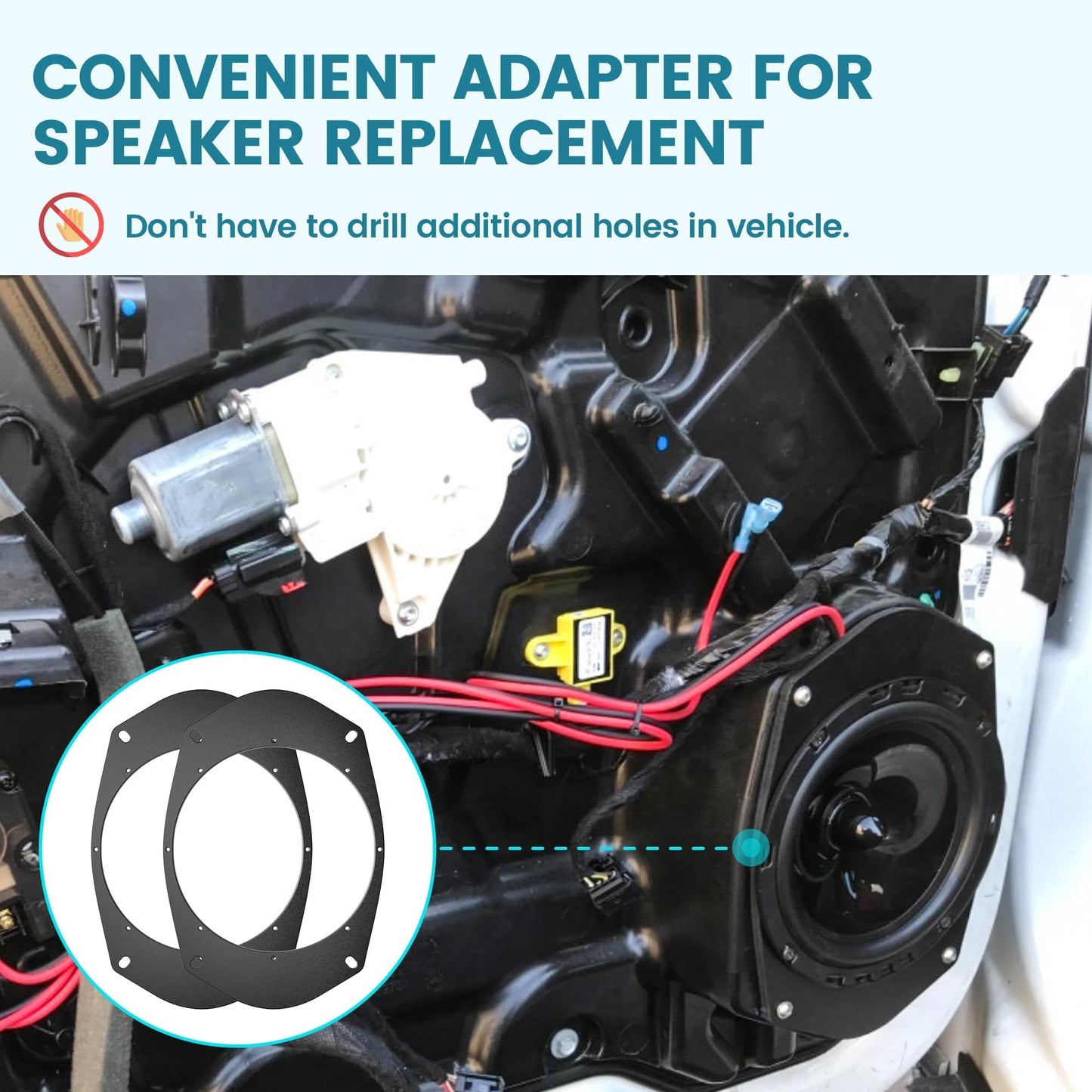 NuIth 6X9 to 6.5 inch Door Speaker Adapter for Select 1989-2014 Jeep/Chrysler/Dodge/GMC Models, Universal 6.5 inch Speaker Spacer Ring Installation Plate Converter, 1 Pair