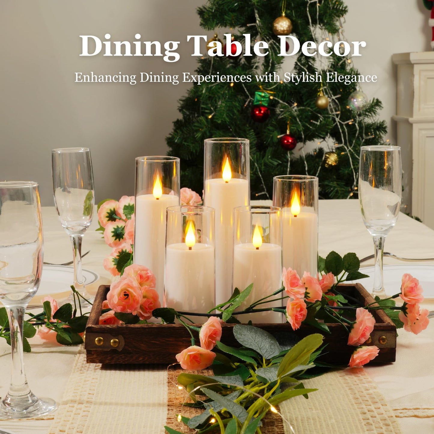 Amagic Pure White Acrylic Flameless Candles, Battery Operated Candles, Flickering LED Pillar Candles with Remote Control and Timer, Warm Yellow Light, D2.2 xH5 5" 6" 7" 8", Set of 5