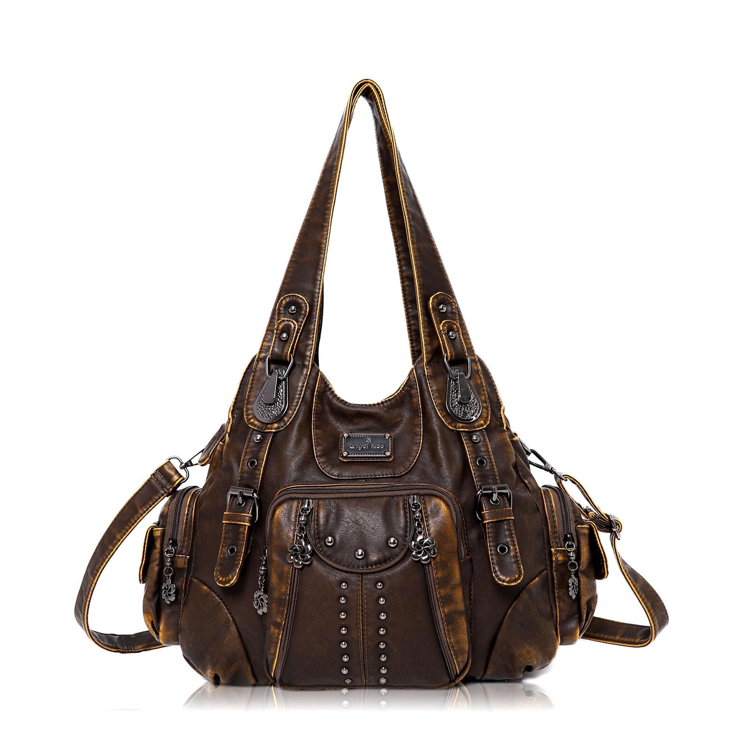 Angel Kiss Hobo Bags for Women Soft PU Leather Handbags Large Purse Shoulder Bag brown