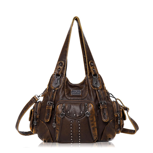 Angel Kiss Hobo Bags for Women Soft PU Leather Handbags Large Purse Shoulder Bag brown