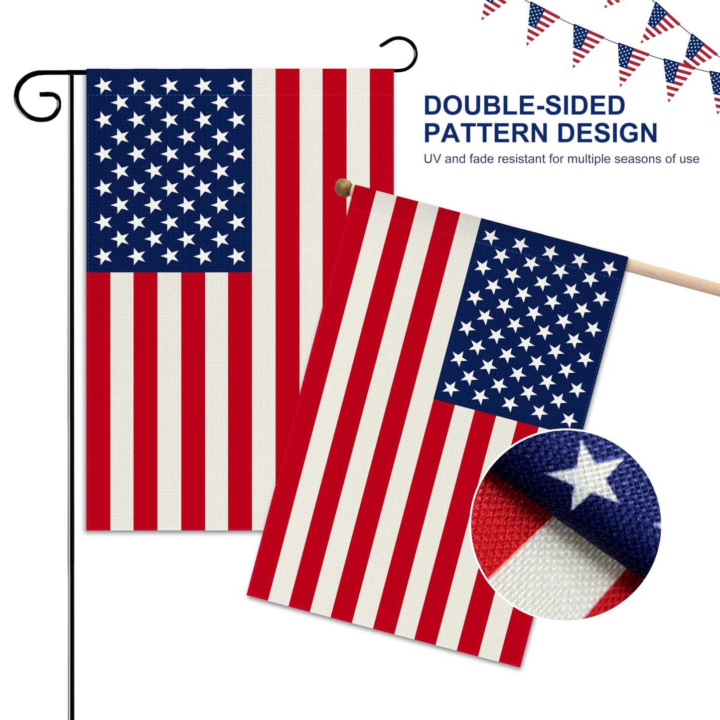 ACPOP Lighted Double Sided Garden Flag, Yard Flag for July 4th Independence Day Patriotic Memorial Day, Decorative Banners for Outside Lawn House Party Holiday