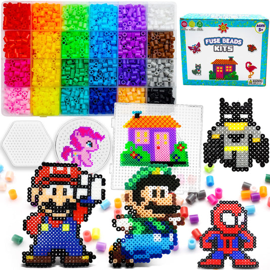 FUNZBO 5500 5mm Fuse Beads Kit - 24 Colors | 111 Patterns, Arts and Crafts for Girls and Boys, Kids Toys Set, Gifts for Kids, Teens and Adults Age 5+ Years Old