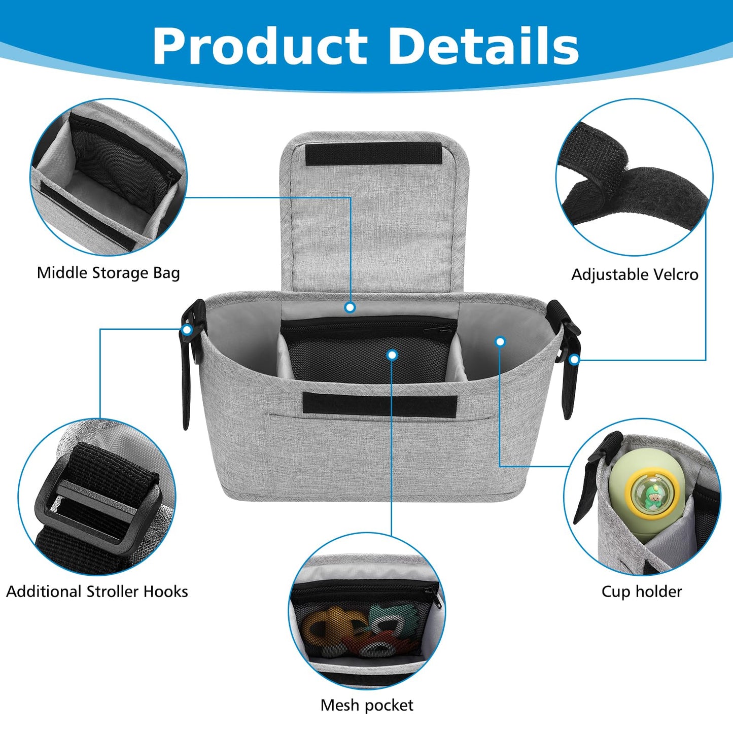 Accmor Universal Stroller Organizer, Stroller Bag Caddy Organizer, Stroller Organizer Accessories for Uppababy, Baby Jogger, Nuna, Doona, Britax Strollers